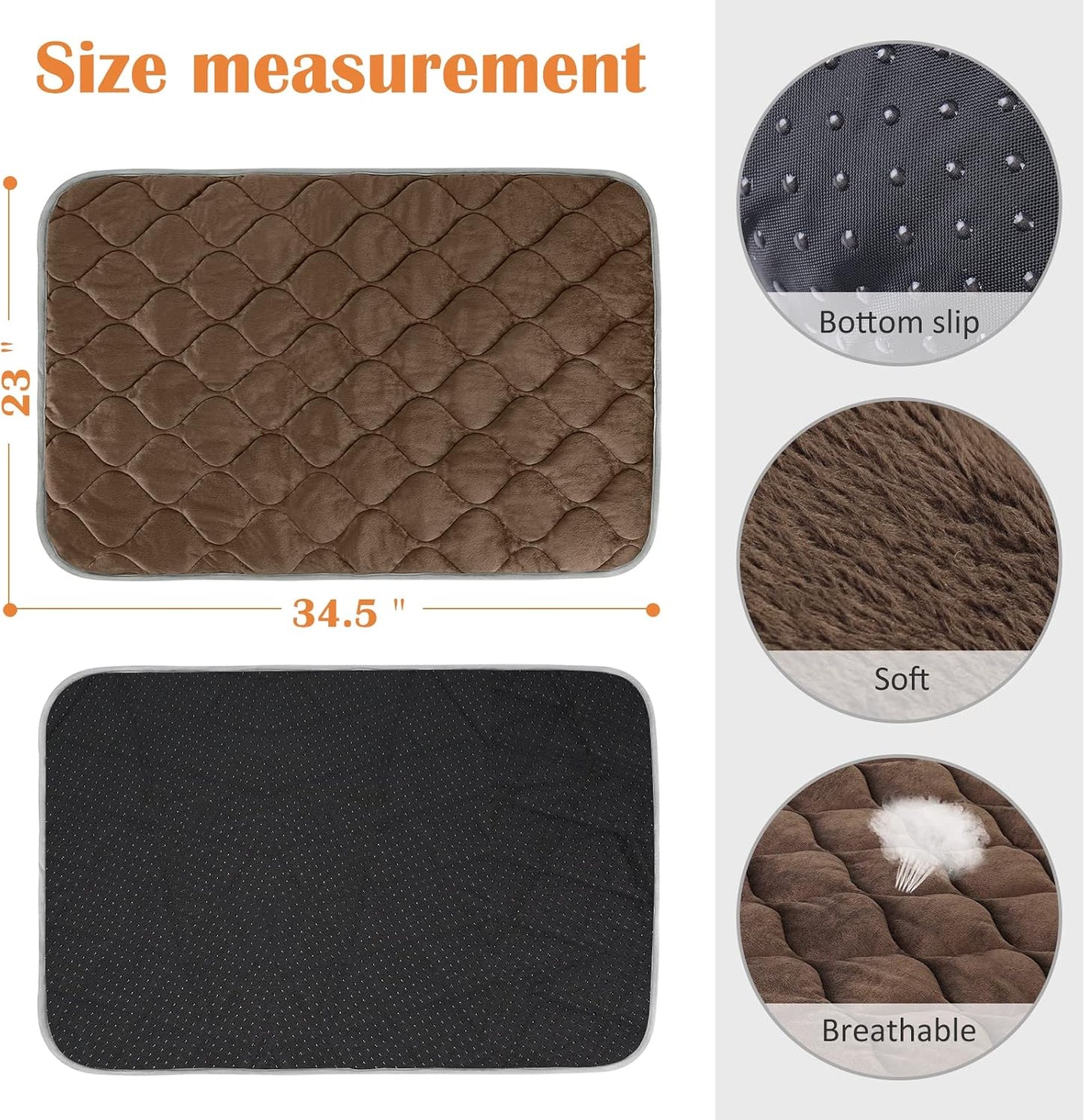 Self-Warming Pet Mat for Cats & Dogs – Thermal Crate Pad, 34.6" × 22.8", Coffee