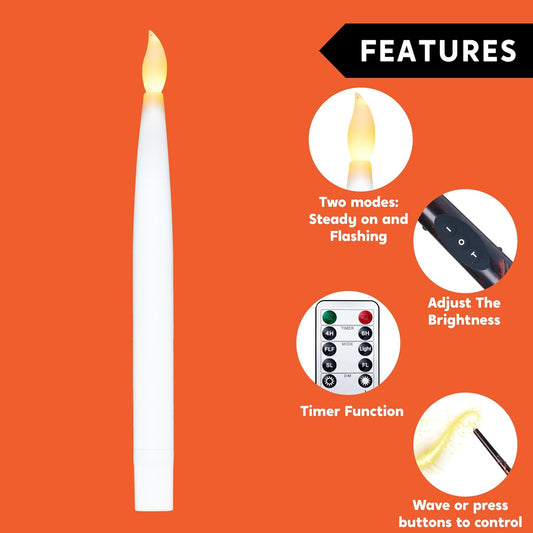 20Pcs Halloween Floating Candles with Wand Remote Flickering Warm Light Taper Magic Hanging Candles with 2 Light Mode and Timer Flameless LED Candle for Halloween Window Decorations Party Gift