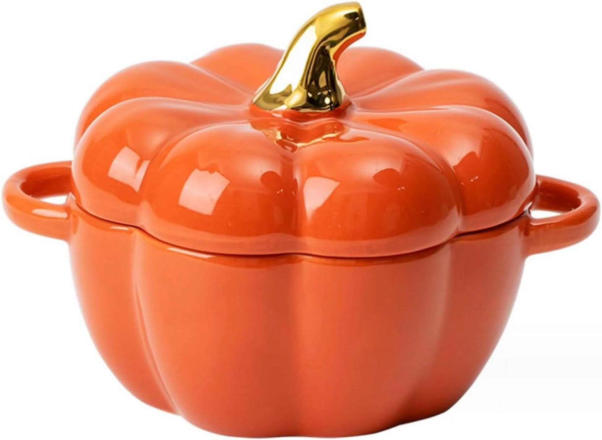 Cute Bowl, Pumpkin Ceramic Bowl with Lid, Microwave & Dishwasher Safe Dessert or Soup Bowl with Handle, Decor Dinnerware for Thanksgiving Halloween Christmas