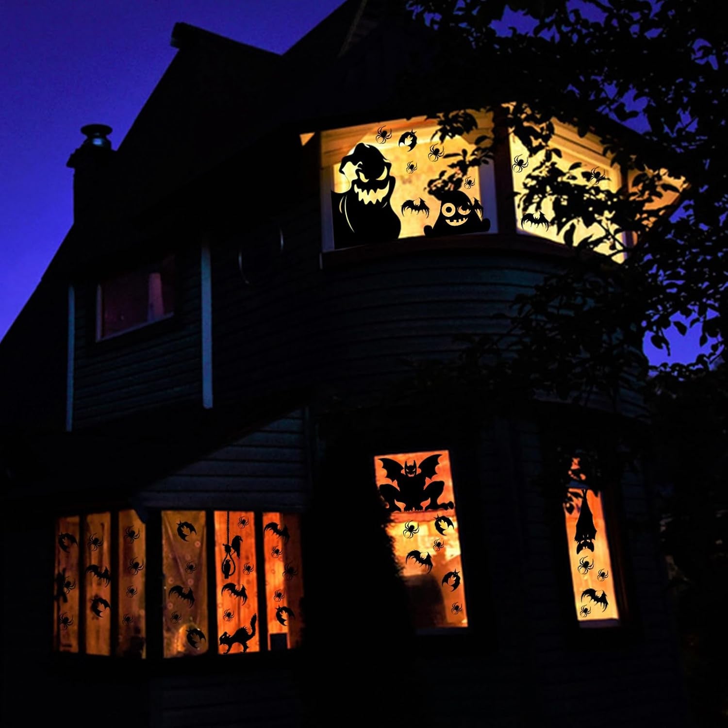 Halloween Window Cling Sticker,Giant Spooky Monster Silhouette Window Decals for Haunted House Halloween Home Decoration,4 Sheets