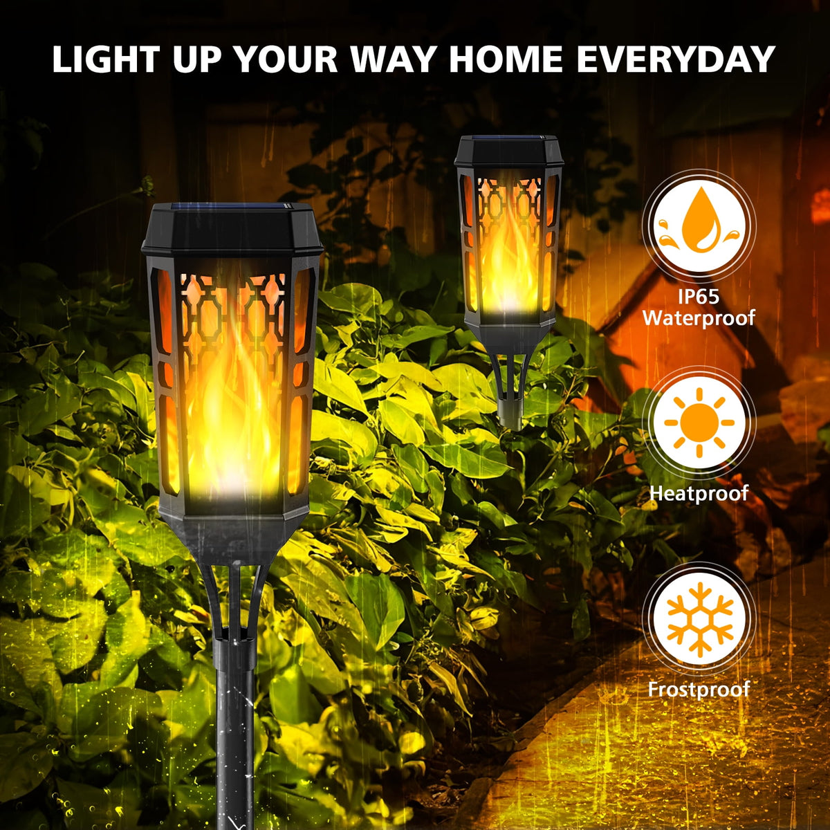 Outdoor Solar Lights, 4 Pack LED Waterproof Solar Garden Lights with Flickering Flame, outside Lighting Decoration for Patio Garden Yard Pathway Landscape