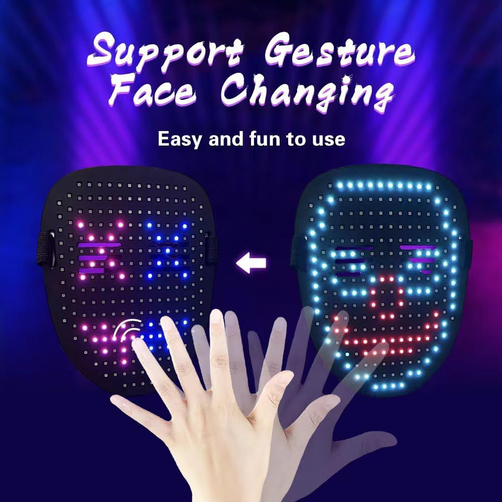 Gesture Sensing LED Face Mask – Rechargeable Halloween Cosplay Mask