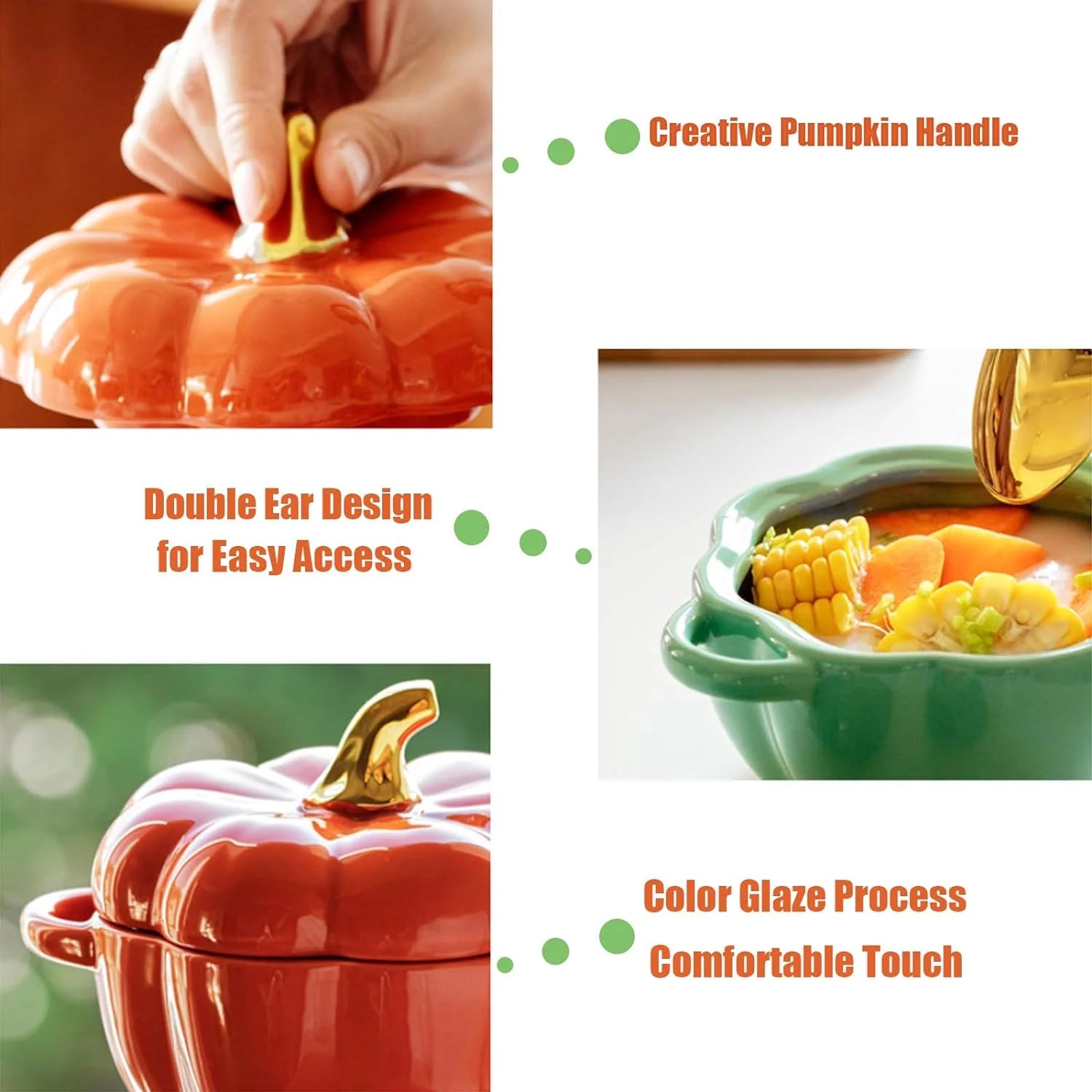 Cute Bowl, Pumpkin Ceramic Bowl with Lid, Microwave & Dishwasher Safe Dessert or Soup Bowl with Handle, Decor Dinnerware for Thanksgiving Halloween Christmas