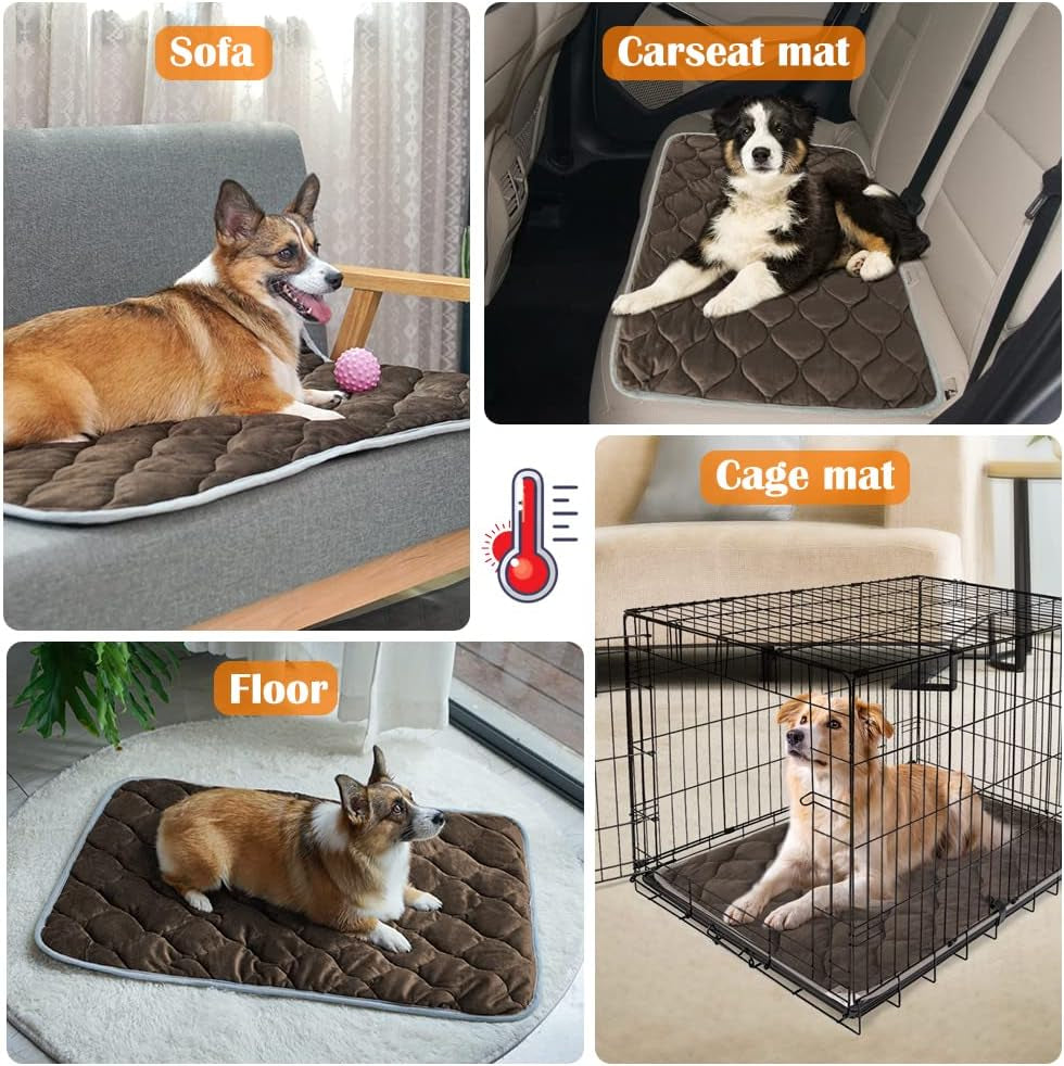 Self-Warming Pet Mat for Cats & Dogs – Thermal Crate Pad, 34.6" × 22.8", Coffee