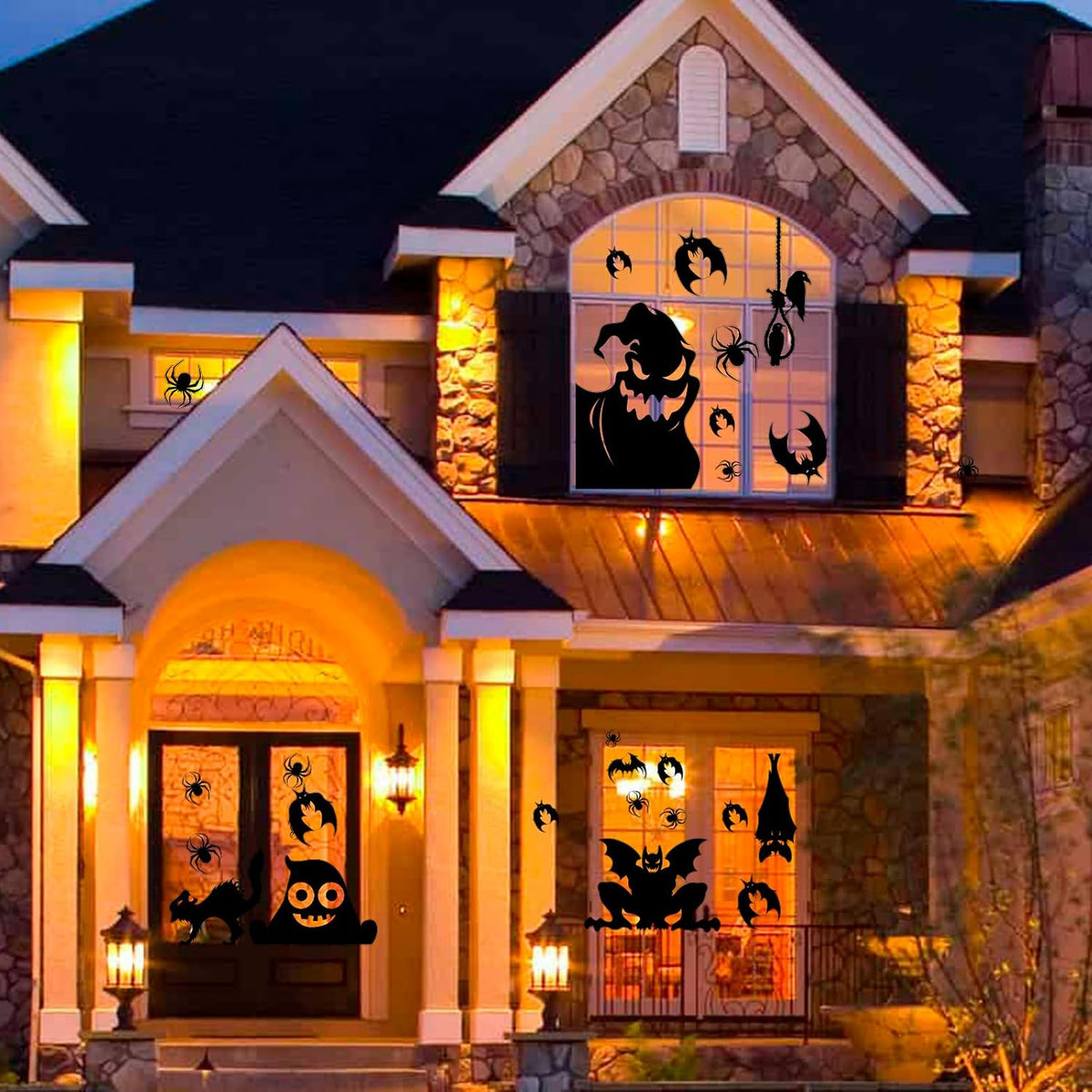 Halloween Window Cling Sticker,Giant Spooky Monster Silhouette Window Decals for Haunted House Halloween Home Decoration,4 Sheets