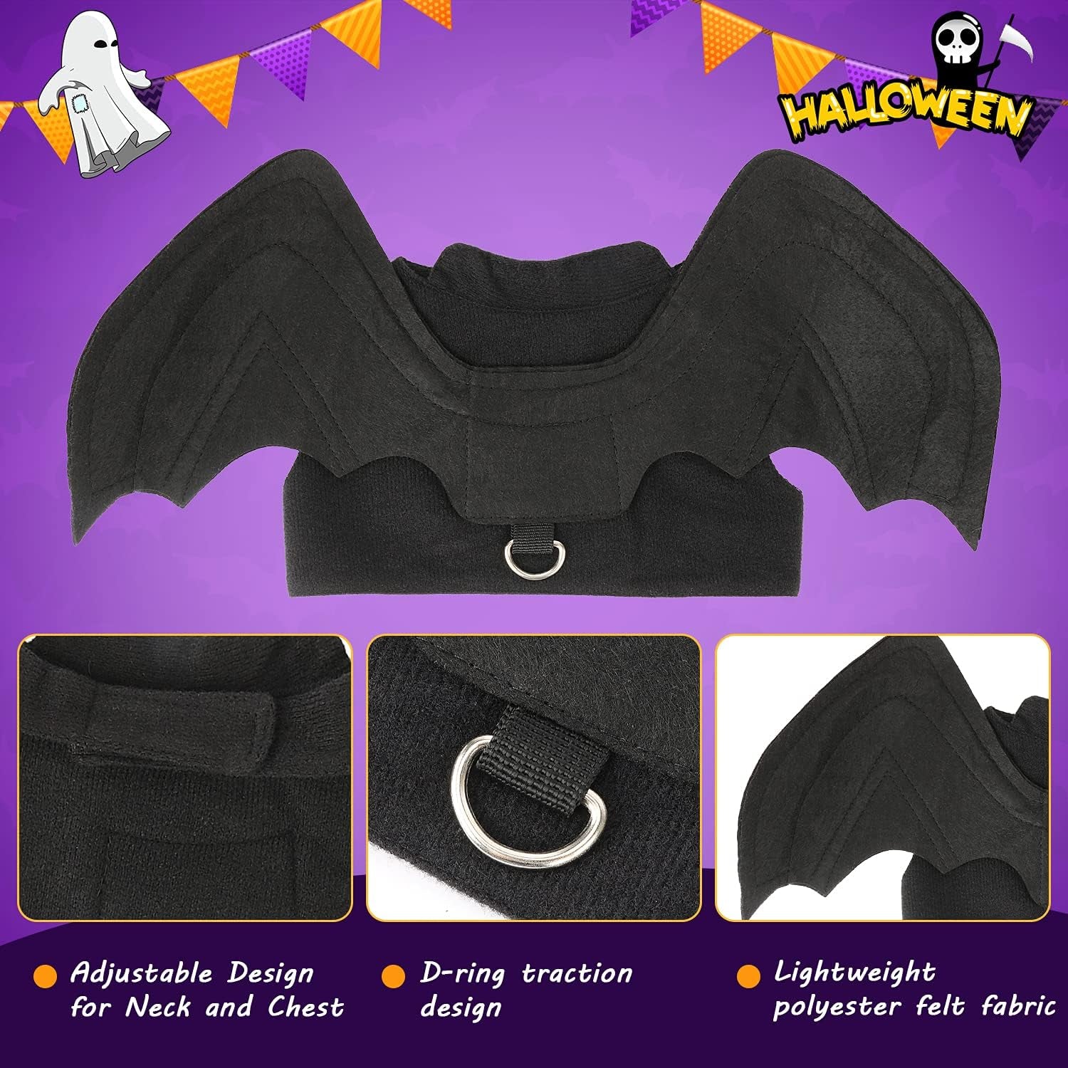 Halloween Bat Wings Costume for Cats & Small Dogs – Lightweight Adjustable Pet Costum
