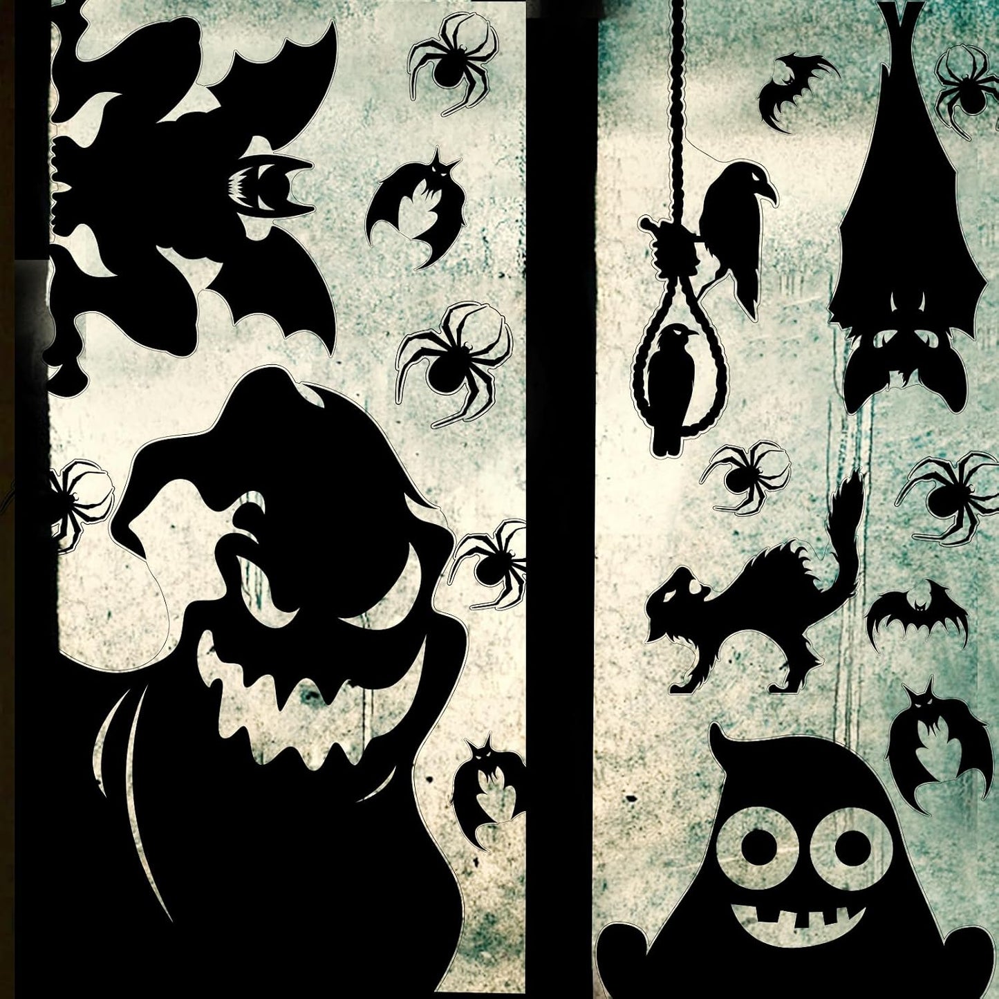 Halloween Window Cling Sticker,Giant Spooky Monster Silhouette Window Decals for Haunted House Halloween Home Decoration,4 Sheets