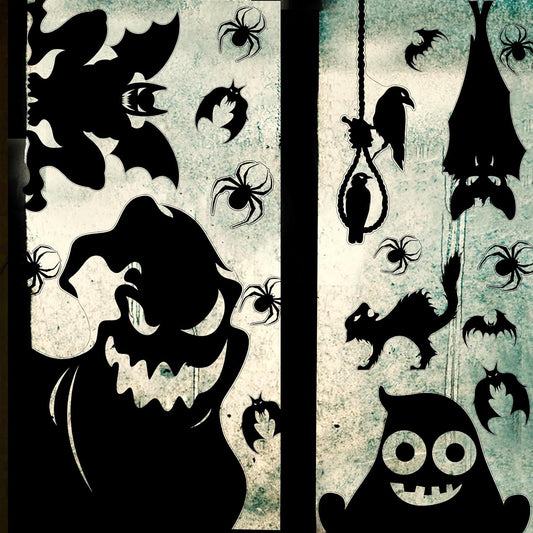 Halloween Window Cling Sticker,Giant Spooky Monster Silhouette Window Decals for Haunted House Halloween Home Decoration,4 Sheets