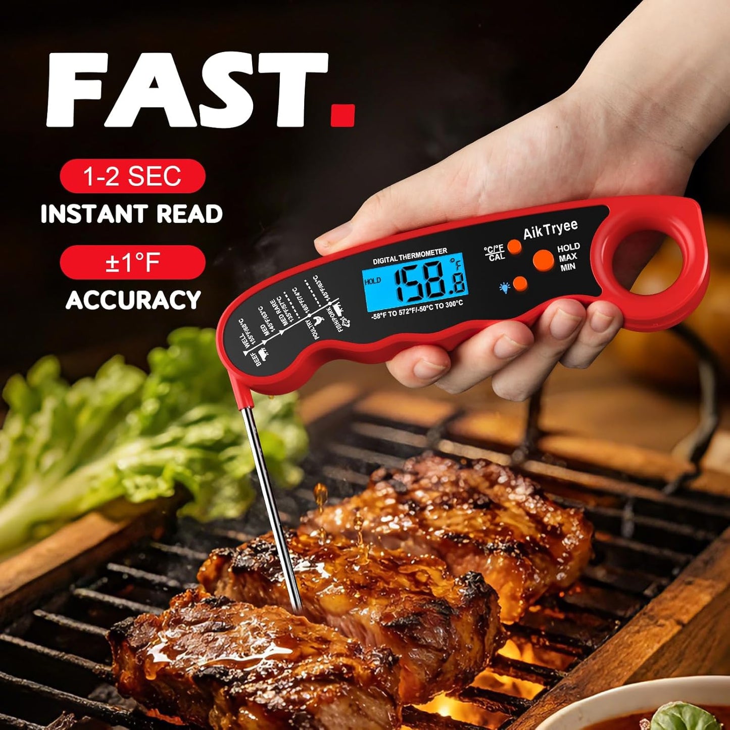 Digital Instant Read Meat Thermometer Kitchen Cooking Food Candy Thermometer for Oil Deep Fry BBQ Grill Smoker Thermometer by