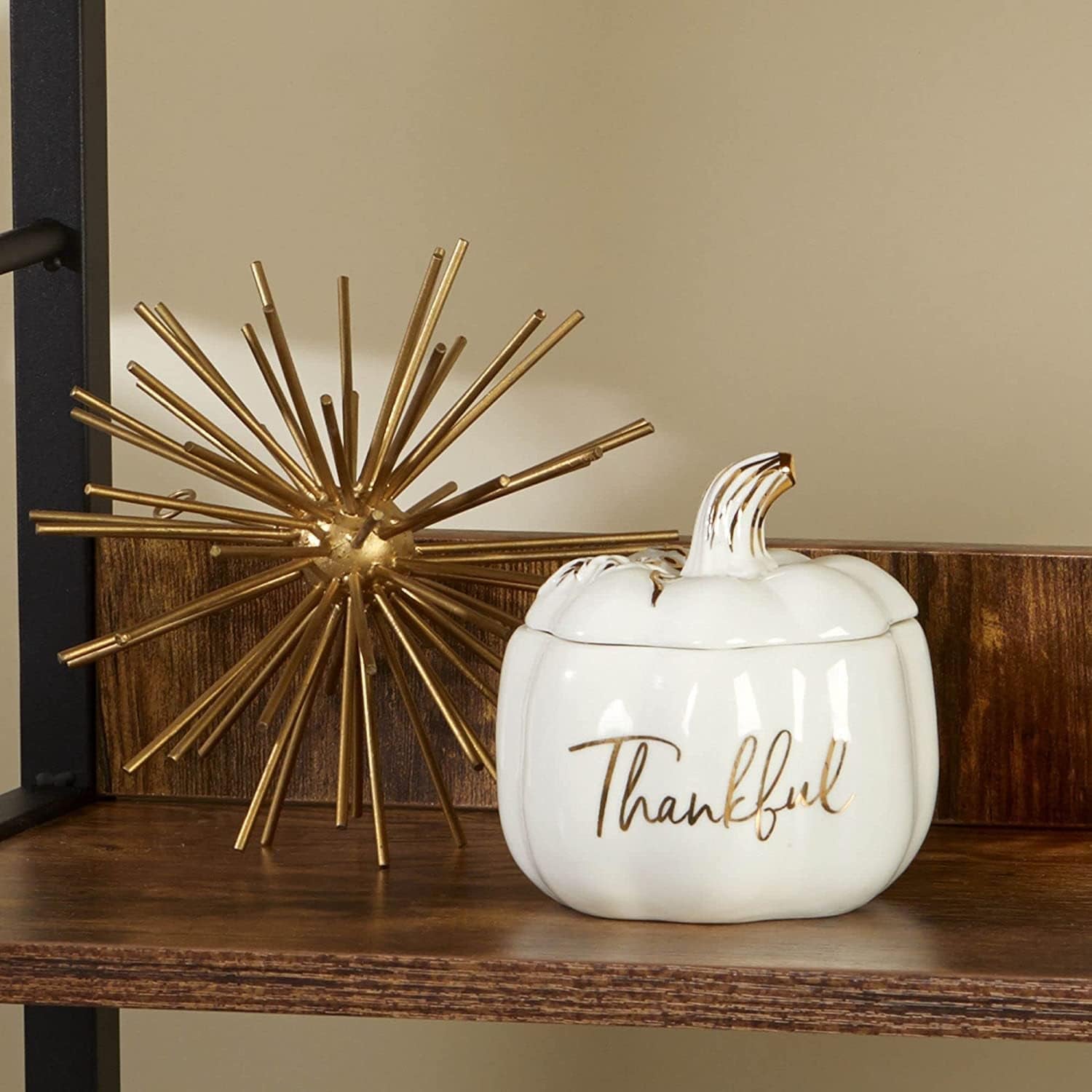 Thankful White Ceramic Pumpkin Bowl with Lid – Fall Candy Dish & Decor