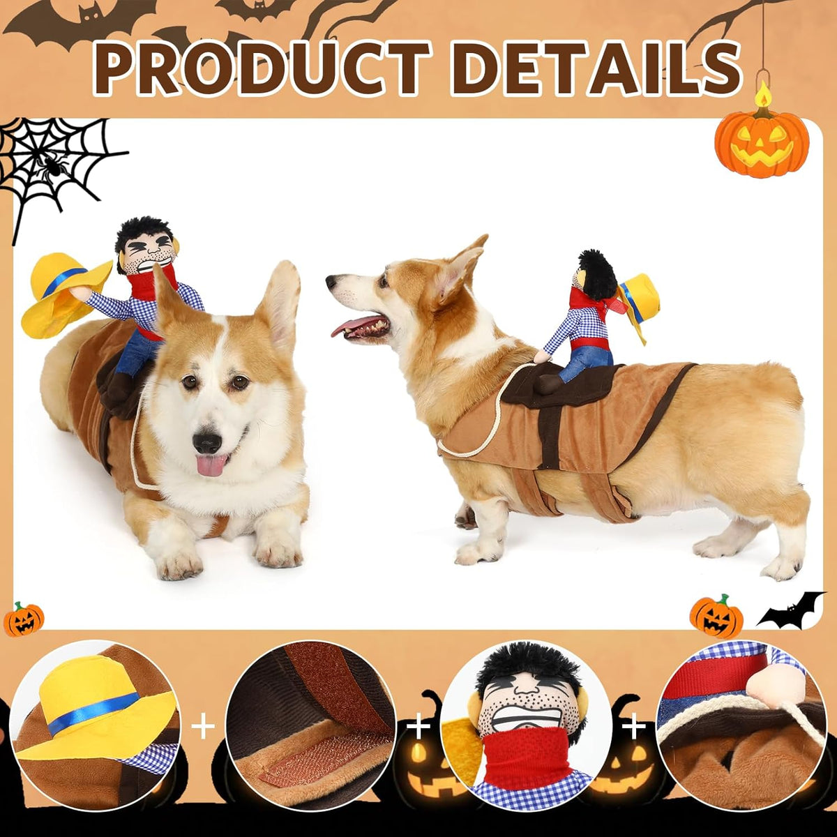 Cowboy Rider Dog Costume - Halloween Dog Costumes for Small Dogs