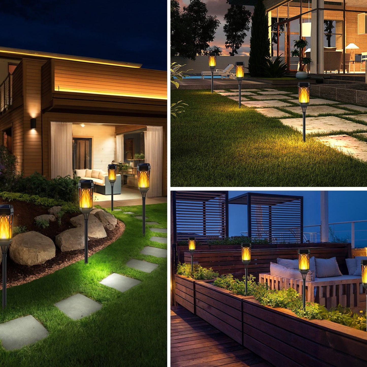 Outdoor Solar Lights, 4 Pack LED Waterproof Solar Garden Lights with Flickering Flame, outside Lighting Decoration for Patio Garden Yard Pathway Landscape