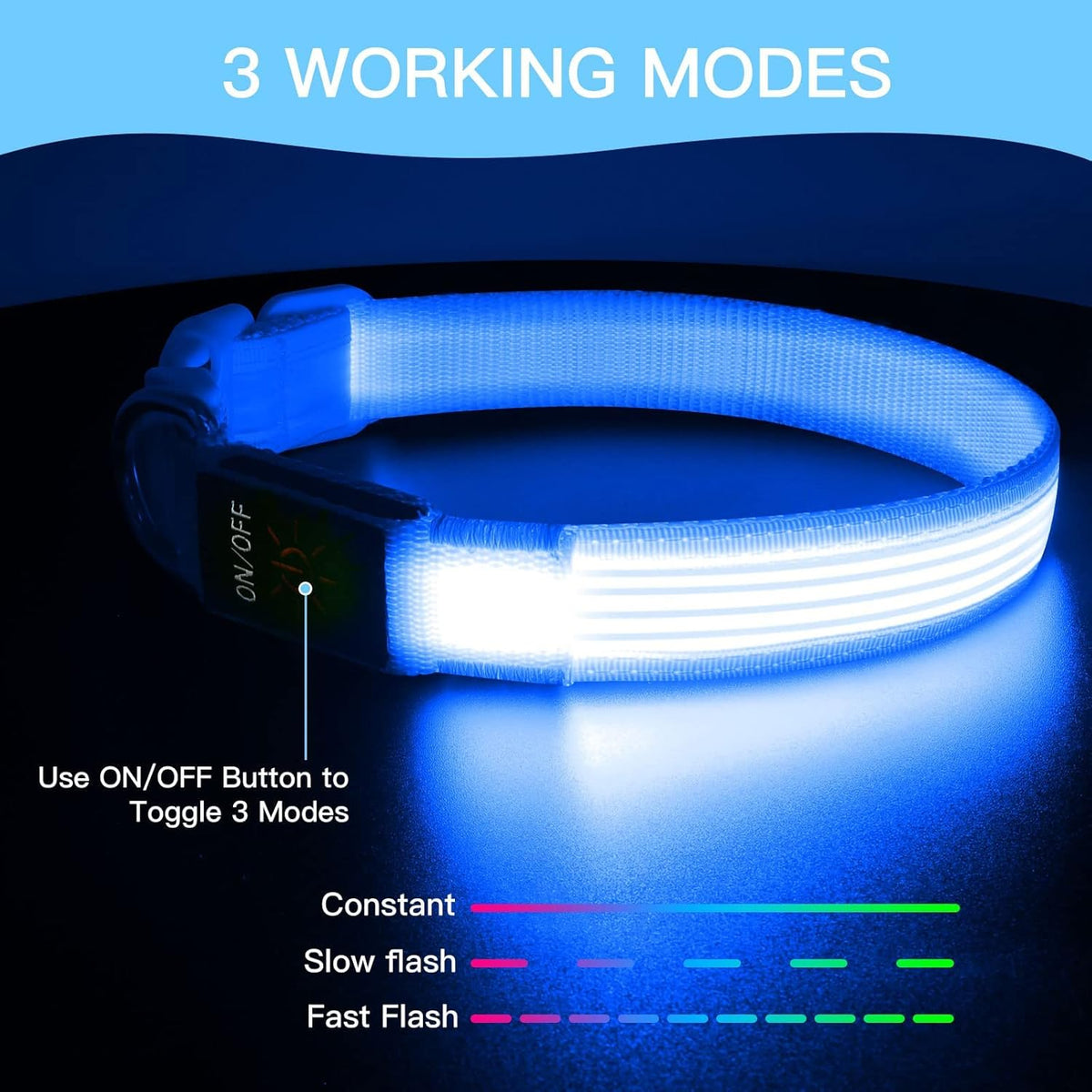 USB Rechargeable LED Dog Collar for Night Walks