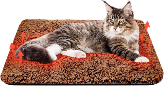 Self-Warming Pet Mat for Cats & Dogs – Washable Thermal Bed Pad, 16" × 20", Brown