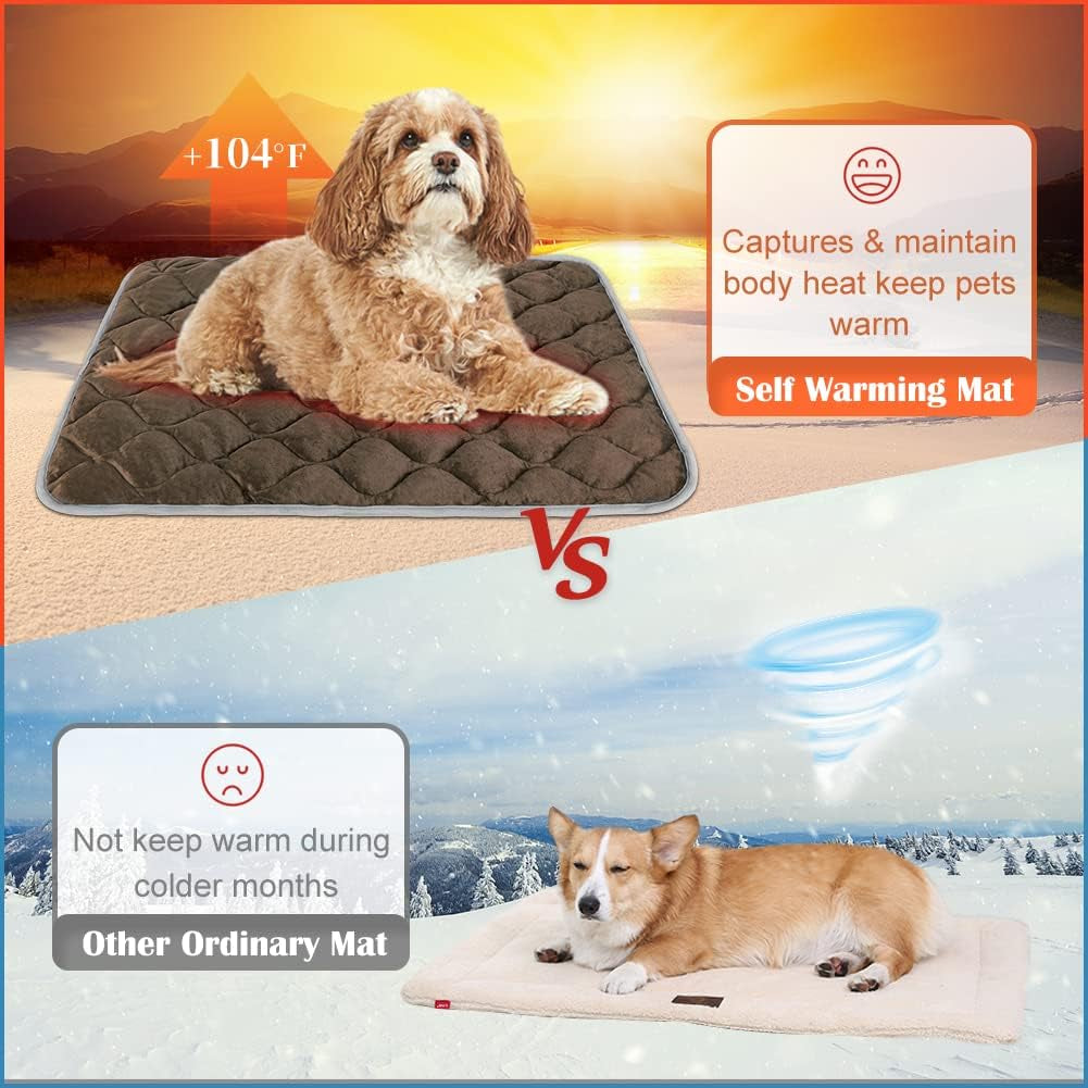 Self-Warming Pet Mat for Cats & Dogs – Thermal Crate Pad, 34.6" × 22.8", Coffee