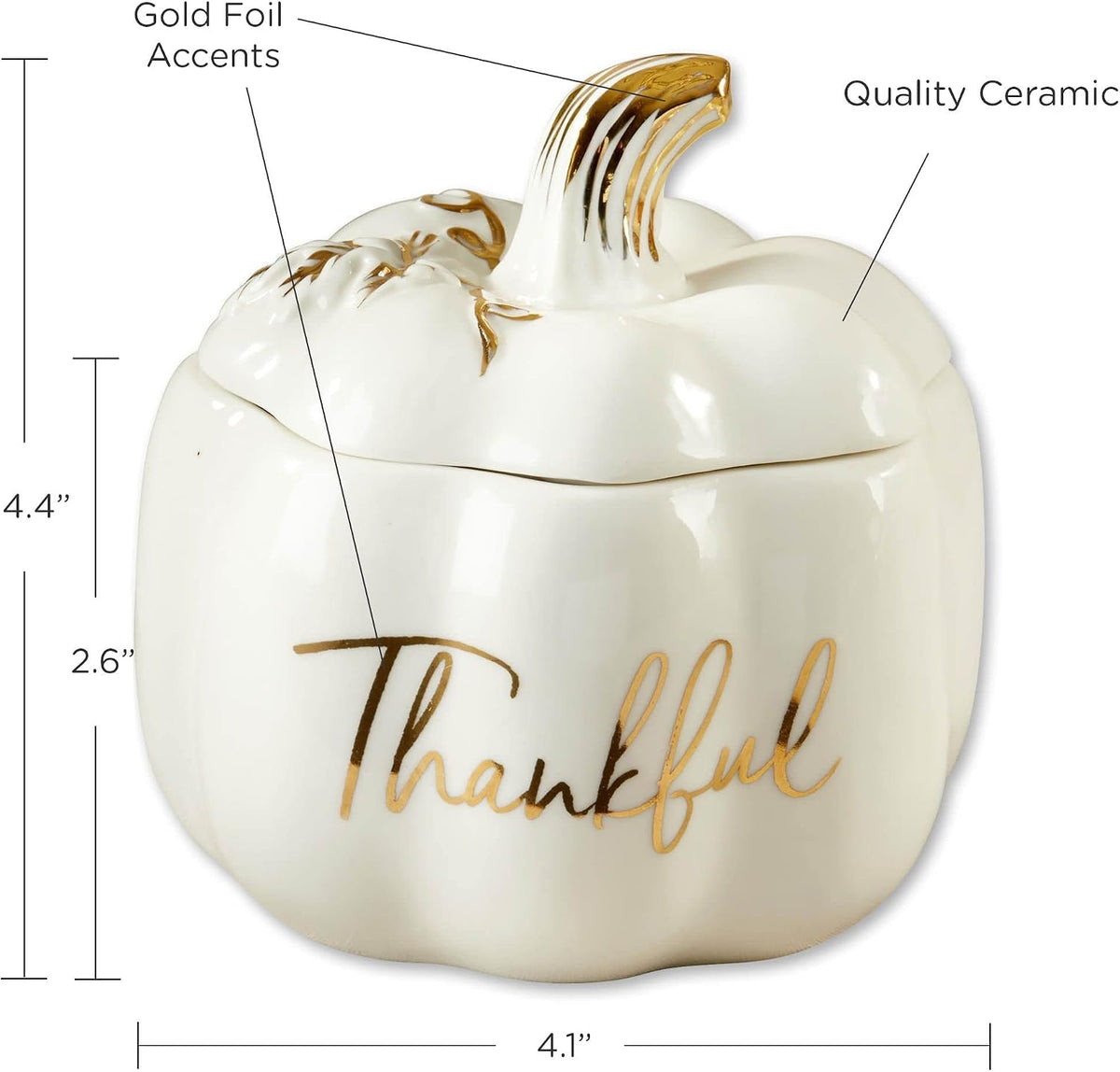 Thankful White Ceramic Pumpkin Bowl with Lid – Fall Candy Dish & Decor