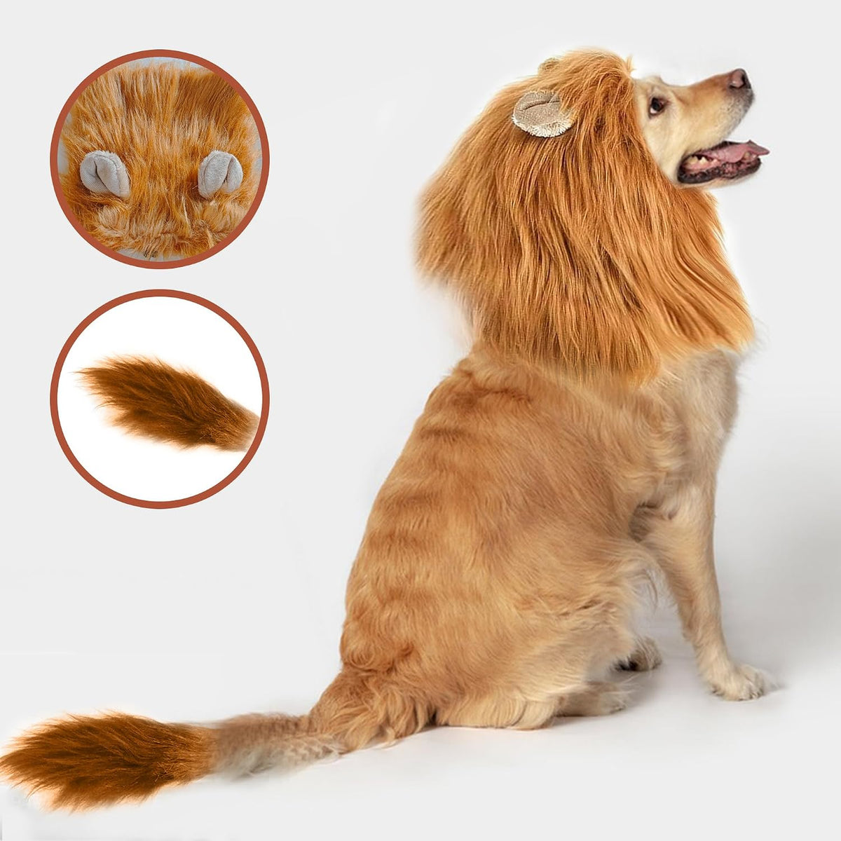 Dog Costume Halloween Dog Costume Lion Mane for Medium and Large Dogs Realistic Lion Wig Dog Costume Supplement Lion Mane for Photoshoot Entertainment (Light Brown) Size L + Tail Set
