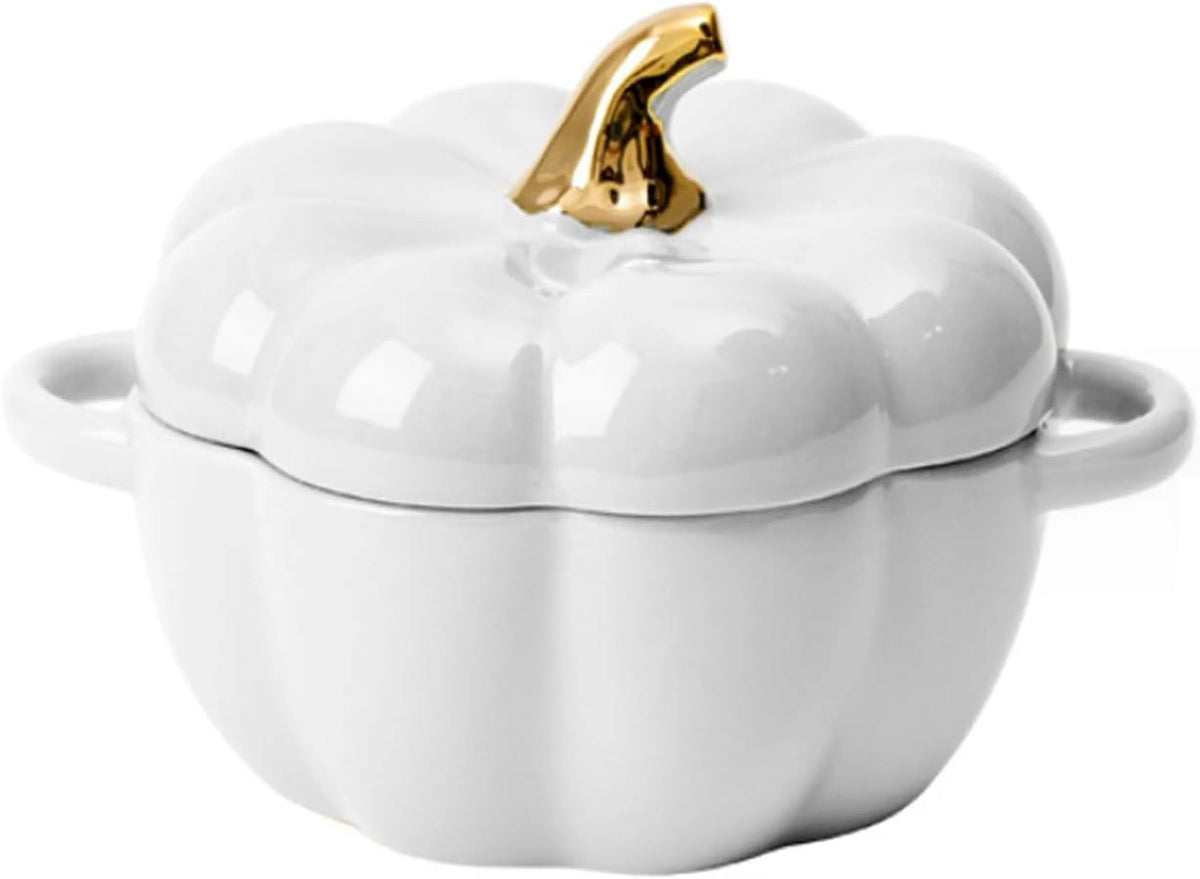 Cute Bowl, Pumpkin Ceramic Bowl with Lid, Microwave & Dishwasher Safe Dessert or Soup Bowl with Handle, Decor Dinnerware for Thanksgiving Halloween Christmas