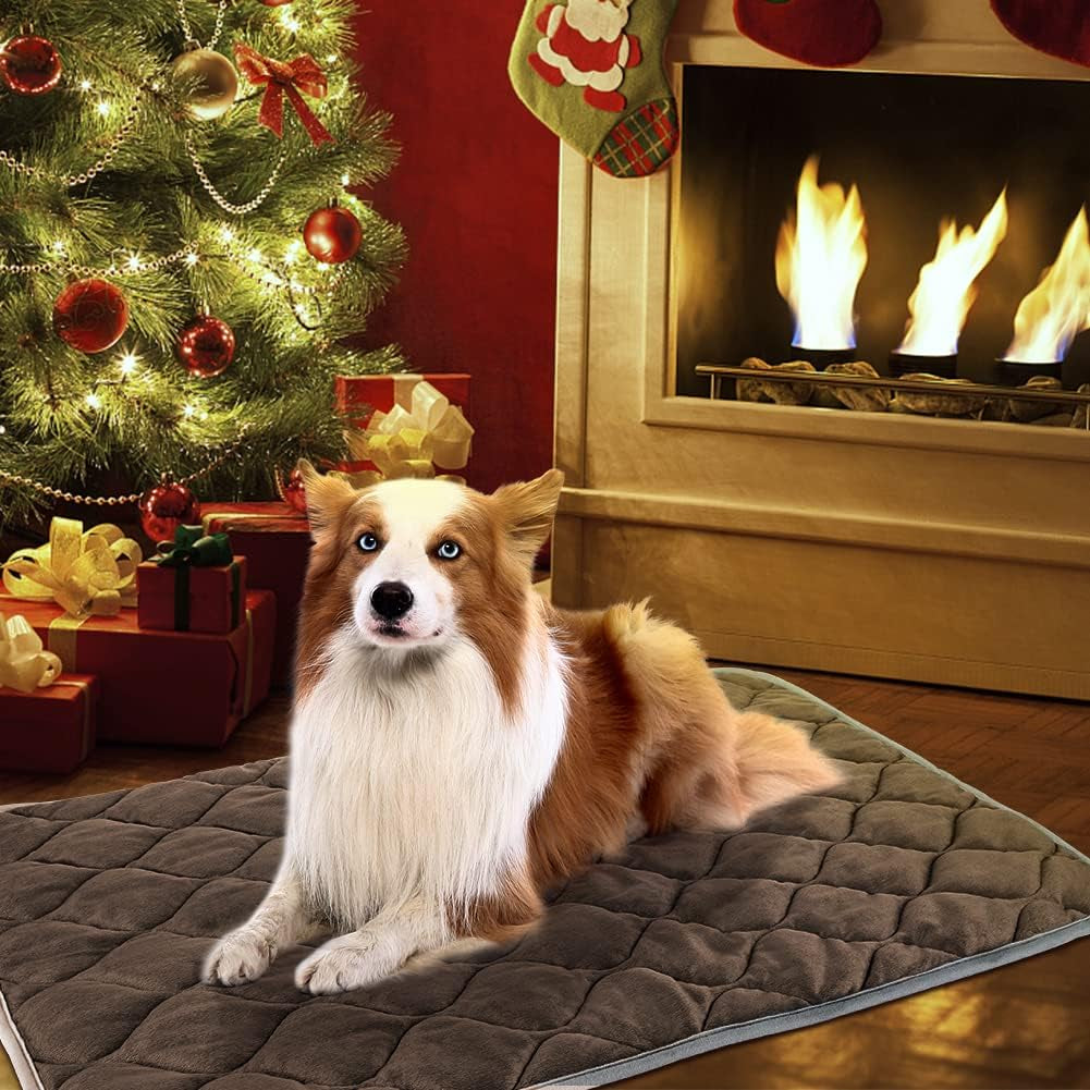 Self-Warming Pet Mat for Cats & Dogs – Thermal Crate Pad, 34.6" × 22.8", Coffee