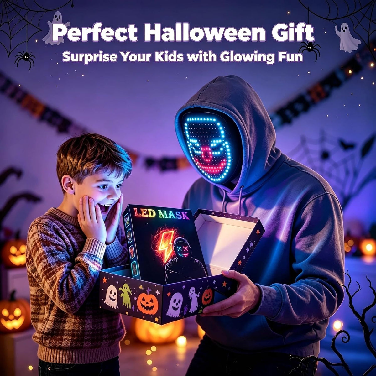 Gesture Sensing LED Face Mask – Rechargeable Halloween Cosplay Mask