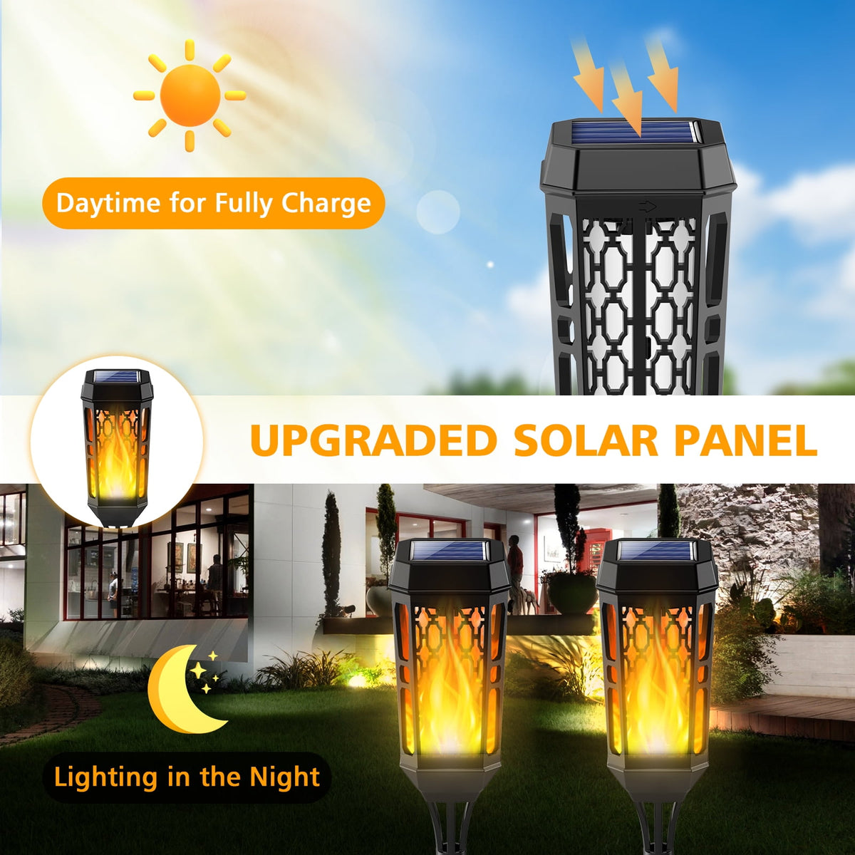 Outdoor Solar Lights, 4 Pack LED Waterproof Solar Garden Lights with Flickering Flame, outside Lighting Decoration for Patio Garden Yard Pathway Landscape