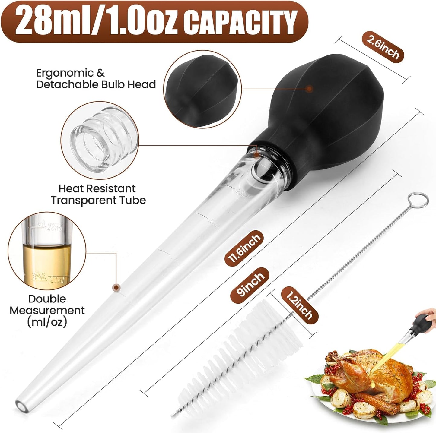 Large Turkey Baster with Cleaning Brush – Heat-Resistant Cooking Baster
