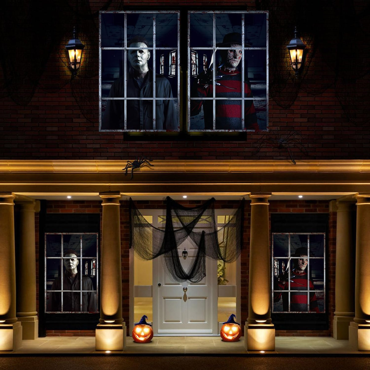 Halloween Window Decorations Scary Window Cover Horror Haunted House Decoration Halloween Theme Curtain for Indoor Outdoor Party Wall Door Decor