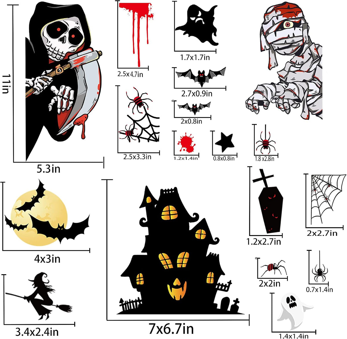 77 PCS Halloween Party Decorations Set - Halloween Balloons Fluorescent Stickers Halloween Ghost Hanging Decoration Halloween Window Clings Suitable for Outdoor and Indoor Halloween Decorations.
