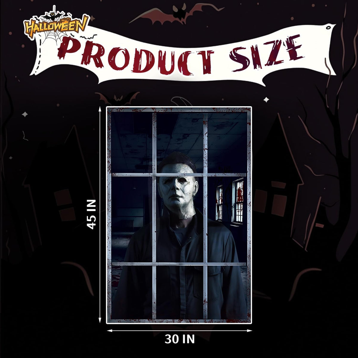 Halloween Window Decorations Scary Window Cover Horror Haunted House Decoration Halloween Theme Curtain for Indoor Outdoor Party Wall Door Decor