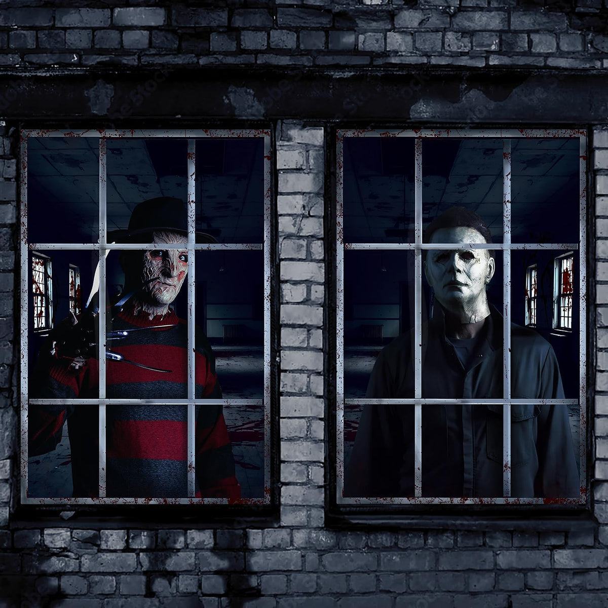Halloween Window Decorations Scary Window Cover Horror Haunted House Decoration Halloween Theme Curtain for Indoor Outdoor Party Wall Door Decor