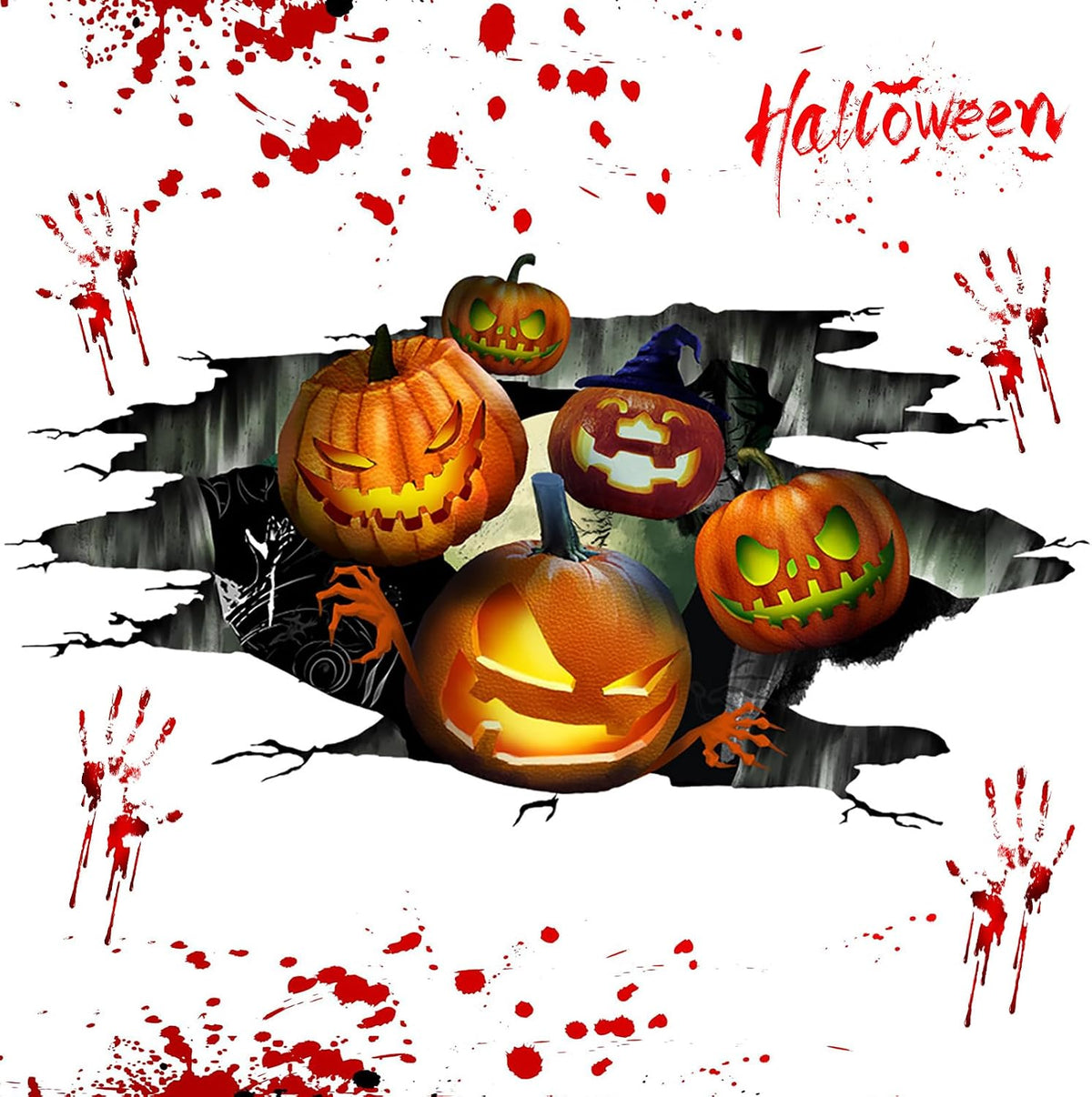 Halloween Floor Stickers, 3D Halloween Floor Decoration, Halloween Wall Window Decals Removable, Halloween Pumpkin Decoration Stickers, Halloween Scary Stickers for Home Office Party Decors