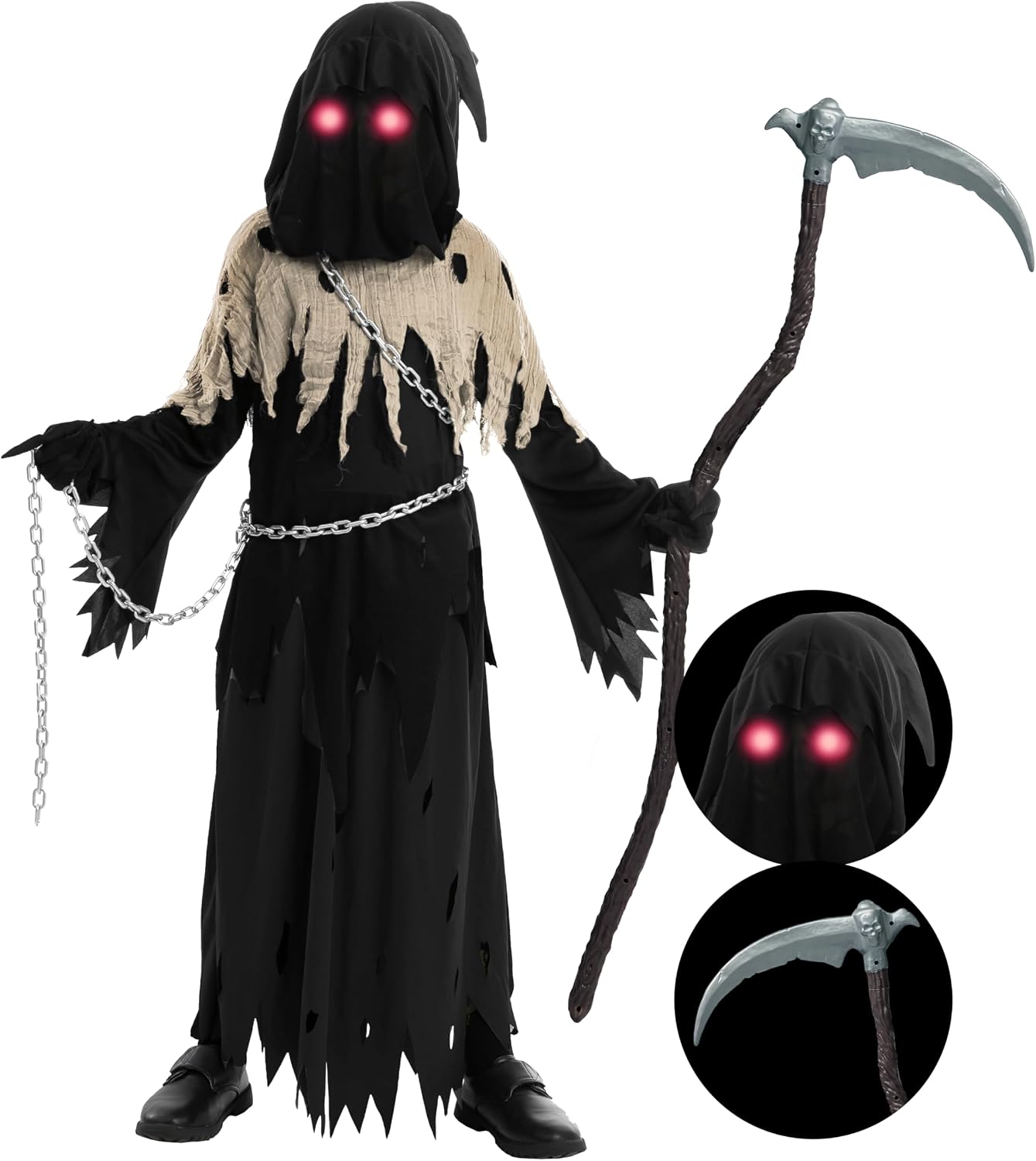 Glowing Eyes Grim Reaper Costume for Kids, Halloween Costume for Boys, Halloween, Dress-Up Party