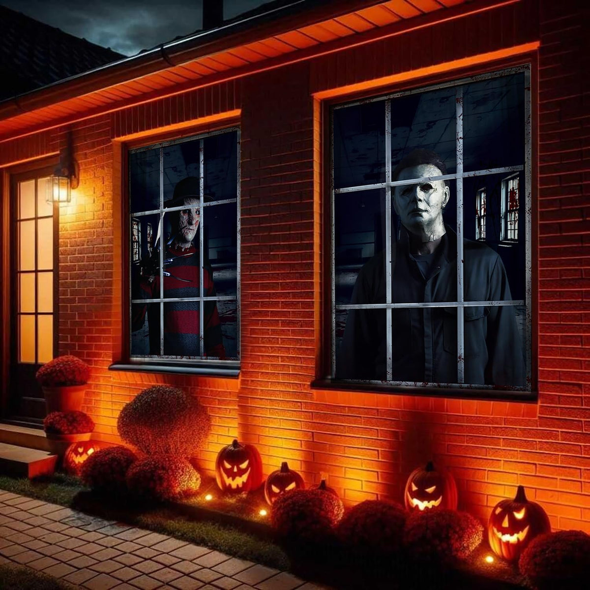 Halloween Window Decorations Scary Window Cover Horror Haunted House Decoration Halloween Theme Curtain for Indoor Outdoor Party Wall Door Decor
