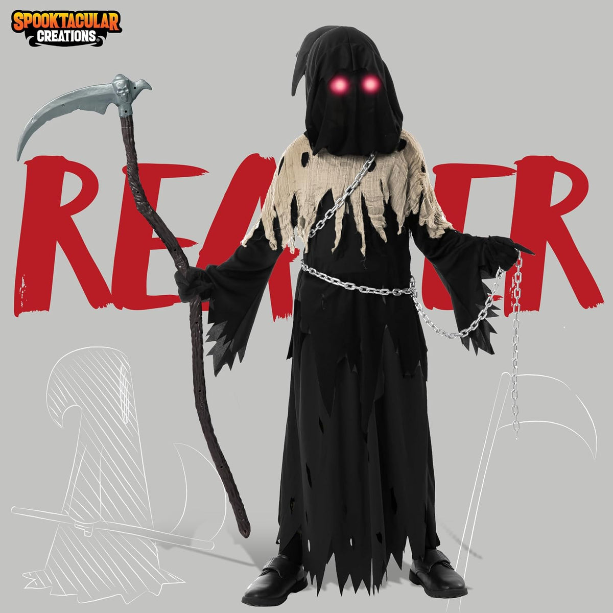 Glowing Eyes Grim Reaper Costume for Kids, Halloween Costume for Boys, Halloween, Dress-Up Party