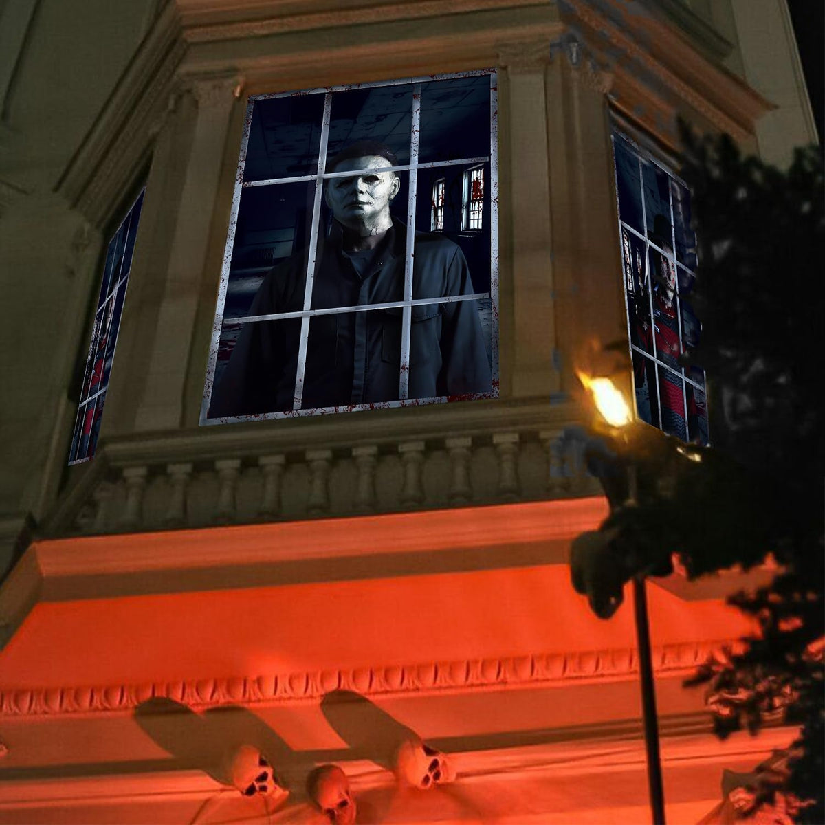 Halloween Window Decorations Scary Window Cover Horror Haunted House Decoration Halloween Theme Curtain for Indoor Outdoor Party Wall Door Decor