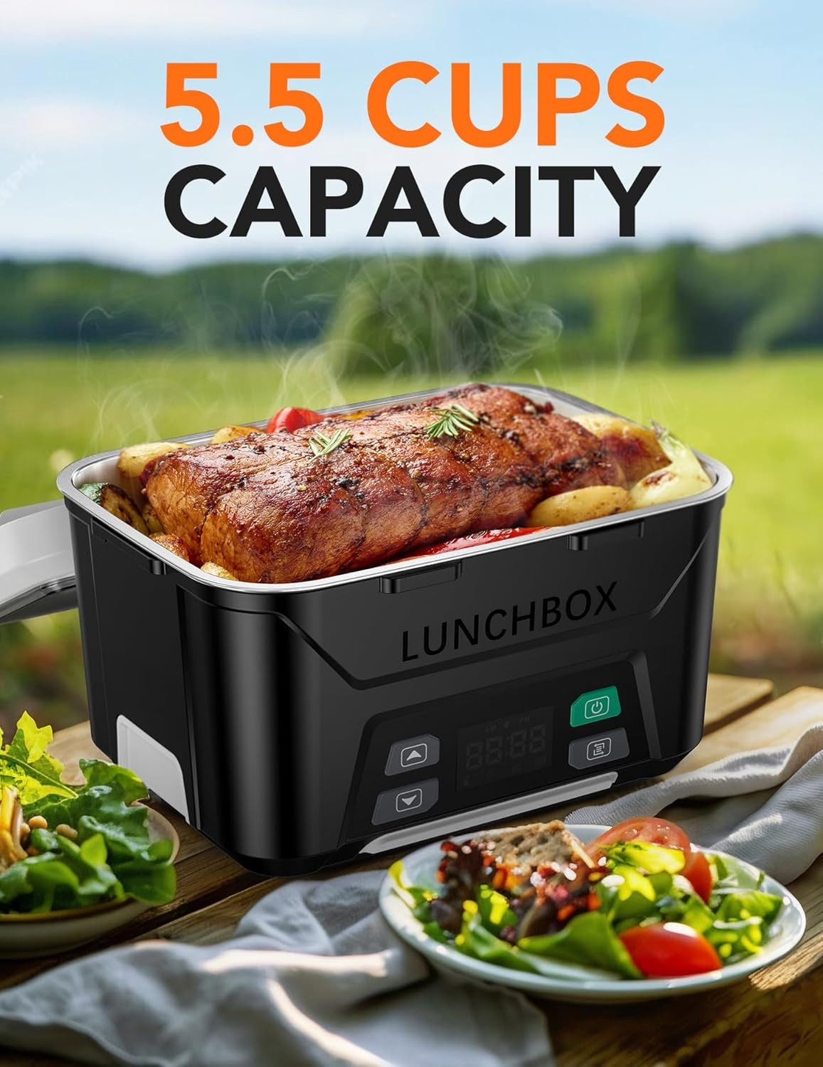 Cordless Electric Heated Lunch Box with Timer – Portable Food Warmer