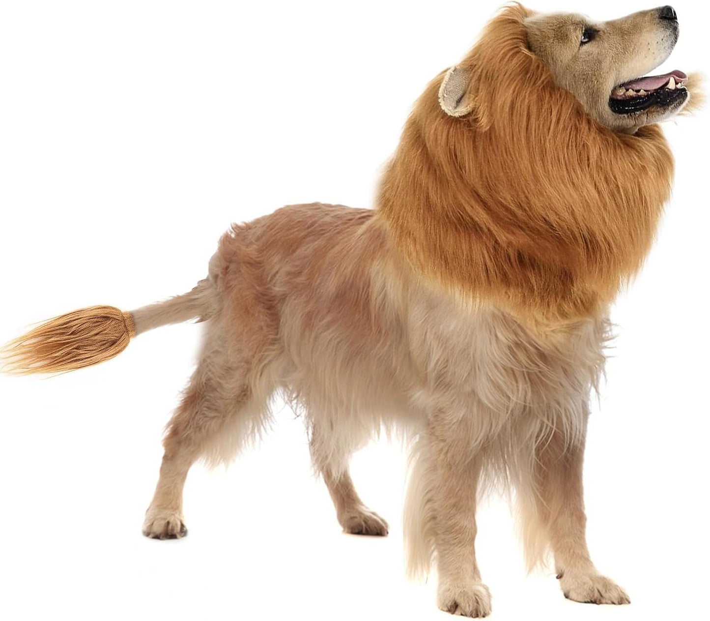 Dog Costume Halloween Dog Costume Lion Mane for Medium and Large Dogs Realistic Lion Wig Dog Costume Supplement Lion Mane for Photoshoot Entertainment (Light Brown) Size L + Tail Set
