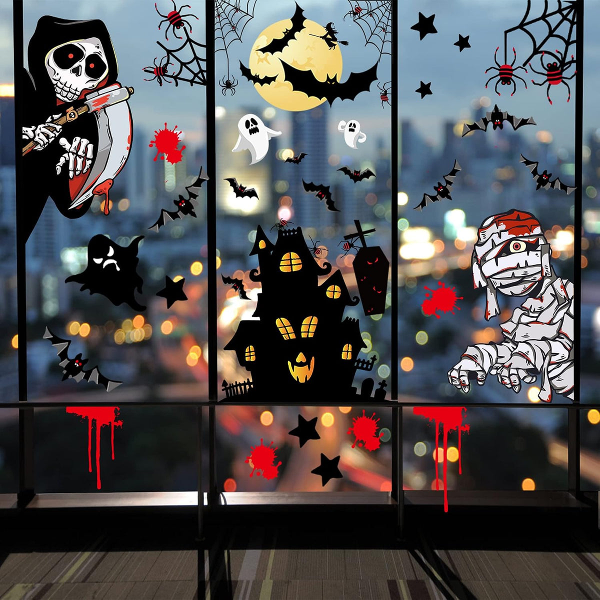 77 PCS Halloween Party Decorations Set - Halloween Balloons Fluorescent Stickers Halloween Ghost Hanging Decoration Halloween Window Clings Suitable for Outdoor and Indoor Halloween Decorations.