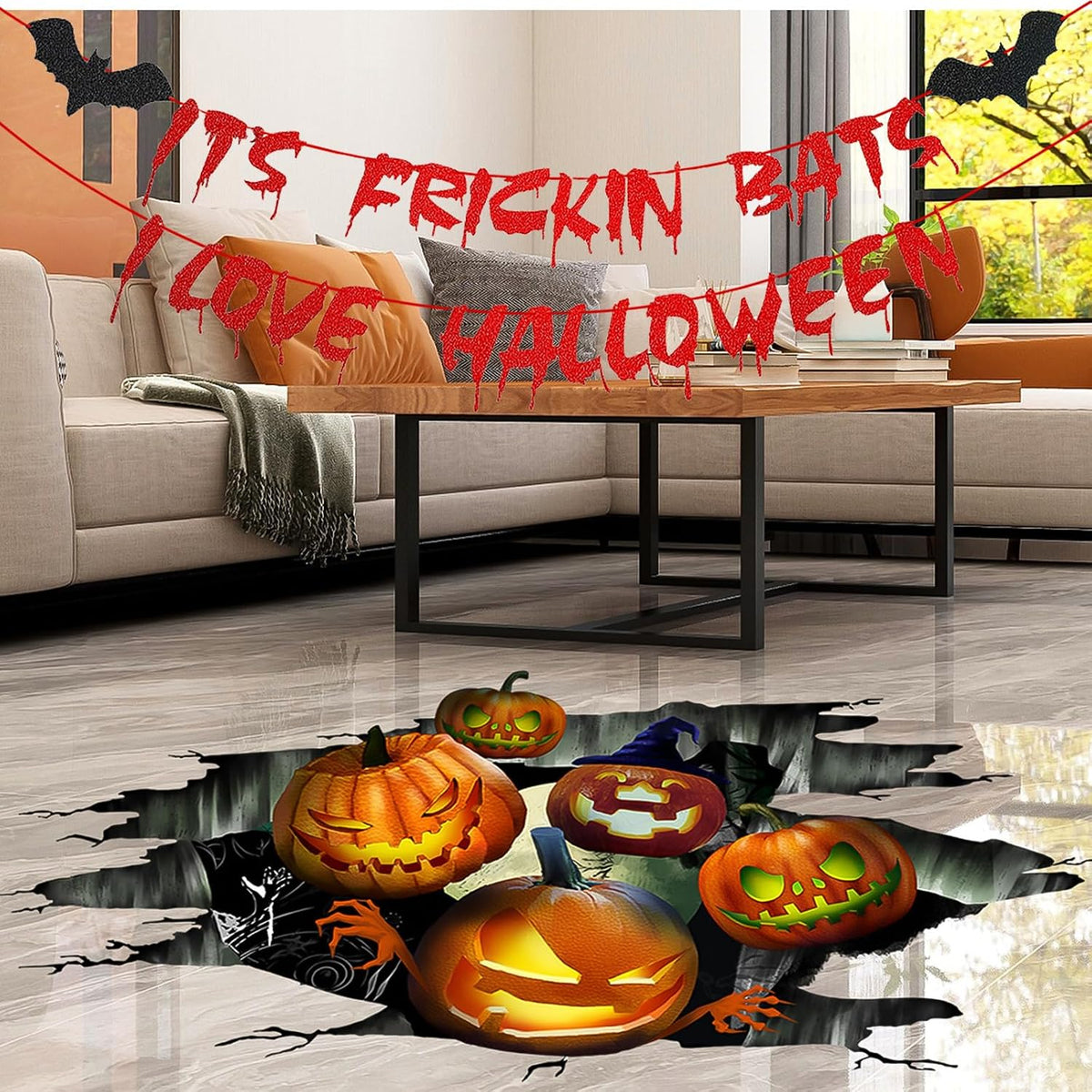 Halloween Floor Stickers, 3D Halloween Floor Decoration, Halloween Wall Window Decals Removable, Halloween Pumpkin Decoration Stickers, Halloween Scary Stickers for Home Office Party Decors