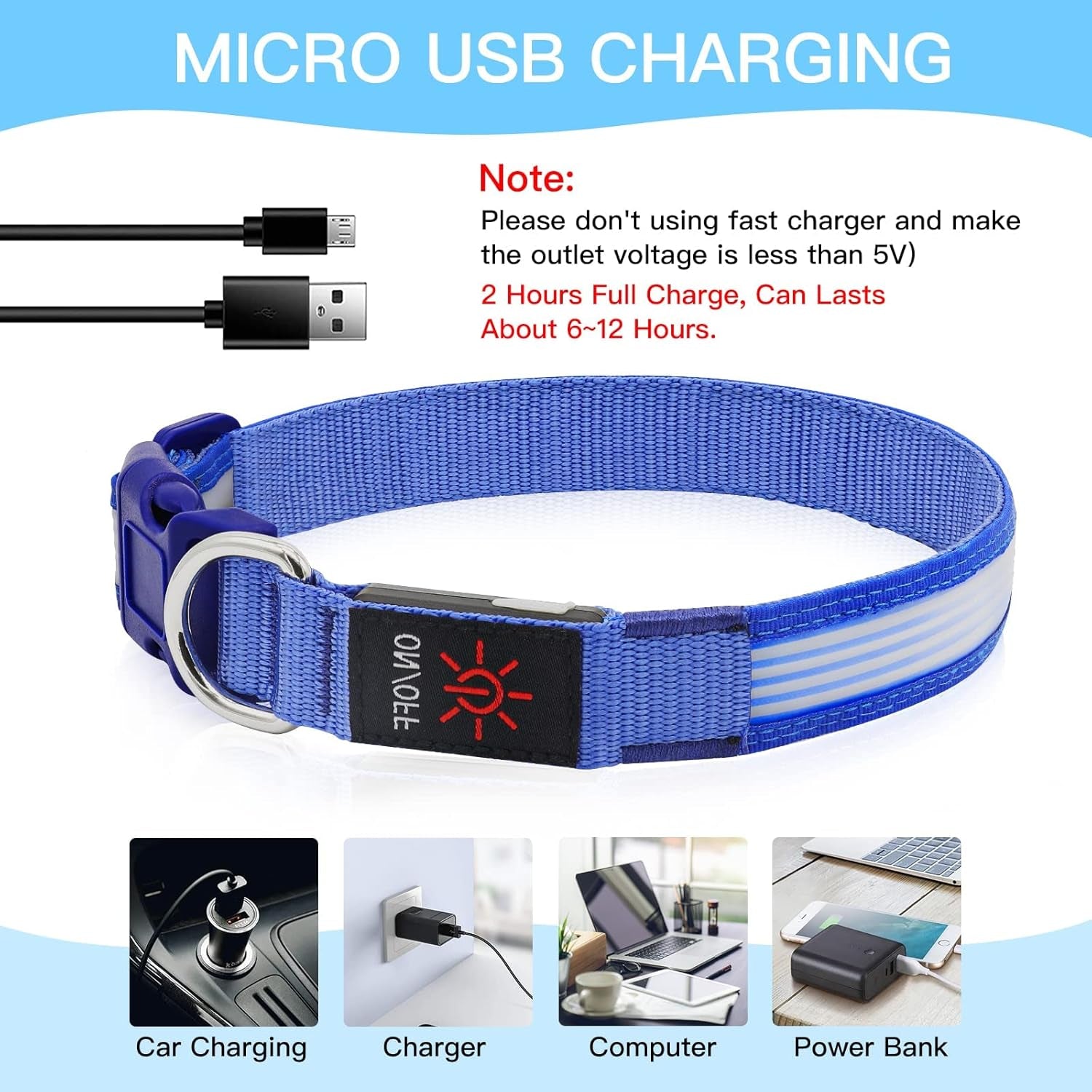 USB Rechargeable LED Dog Collar for Night Walks