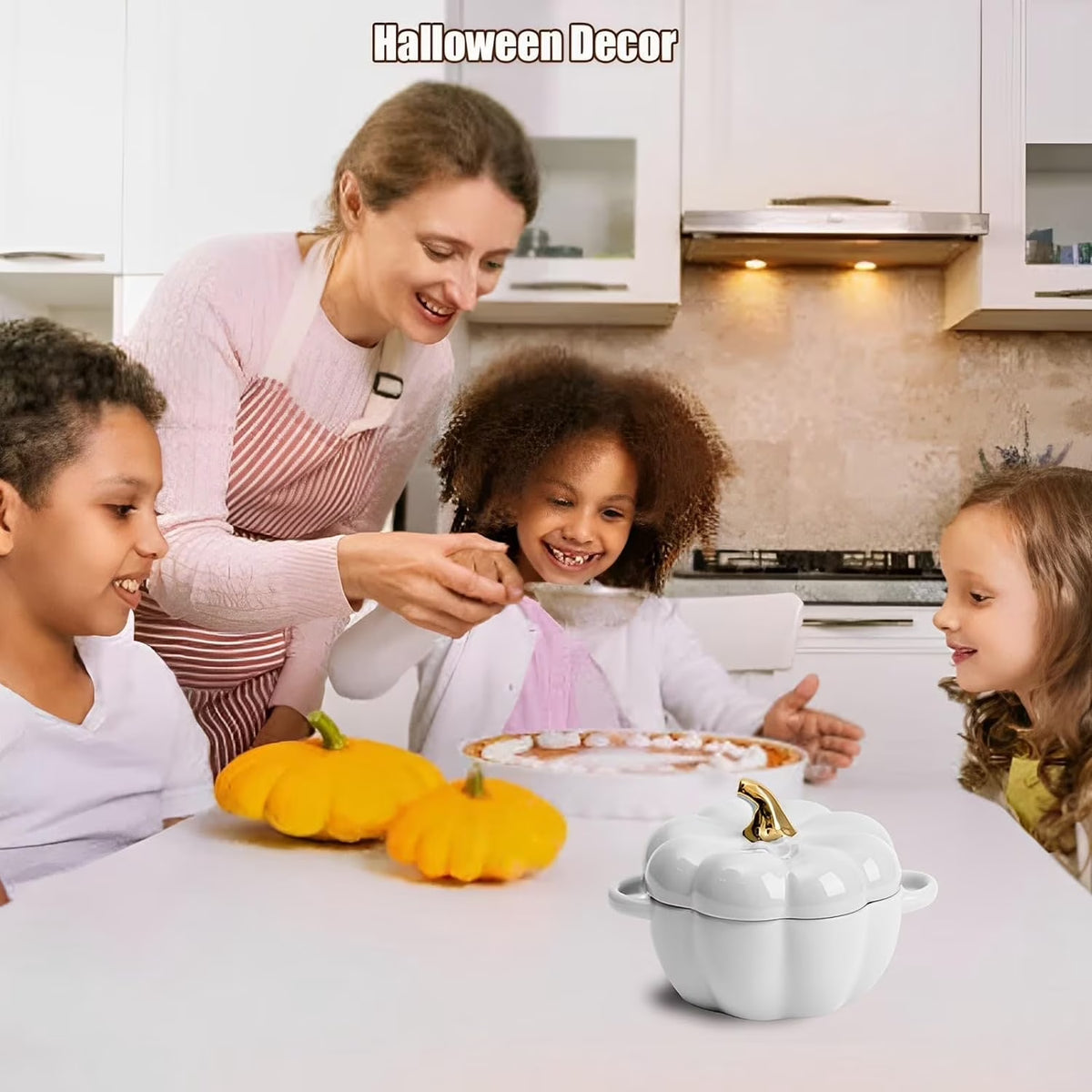 Cute Bowl, Pumpkin Ceramic Bowl with Lid, Microwave & Dishwasher Safe Dessert or Soup Bowl with Handle, Decor Dinnerware for Thanksgiving Halloween Christmas