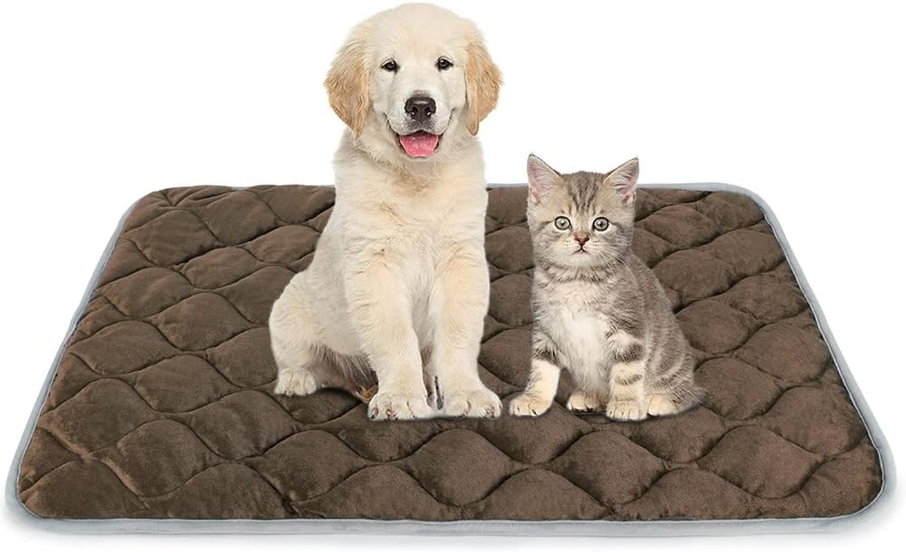 Self-Warming Pet Mat for Cats & Dogs – Thermal Crate Pad, 34.6" × 22.8", Coffee