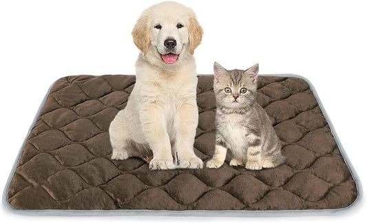 Self-Warming Pet Mat for Cats & Dogs – Thermal Crate Pad, 34.6" × 22.8", Coffee