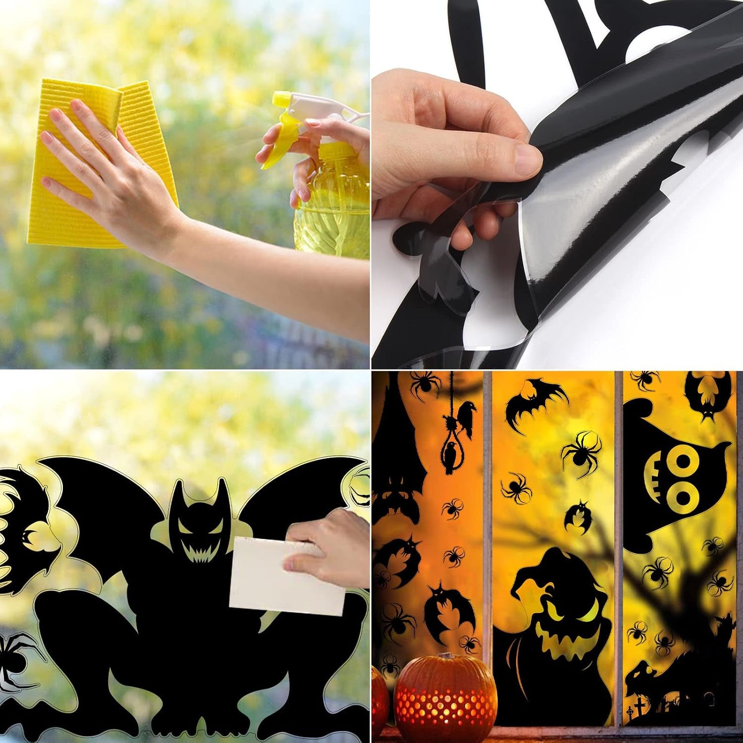 Halloween Window Cling Sticker,Giant Spooky Monster Silhouette Window Decals for Haunted House Halloween Home Decoration,4 Sheets