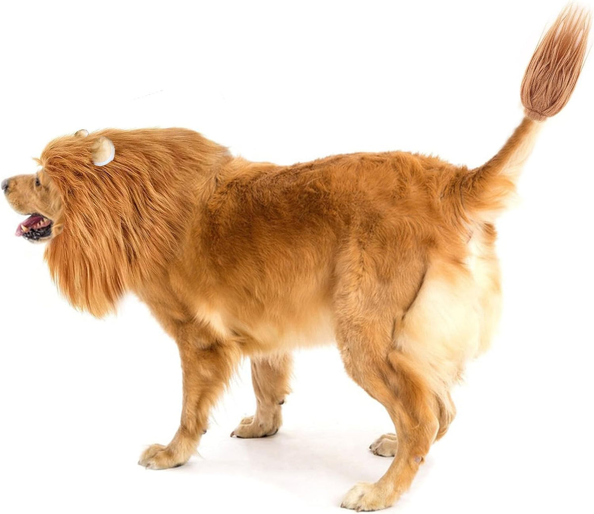 Dog Costume Halloween Dog Costume Lion Mane for Medium and Large Dogs Realistic Lion Wig Dog Costume Supplement Lion Mane for Photoshoot Entertainment (Light Brown) Size L + Tail Set