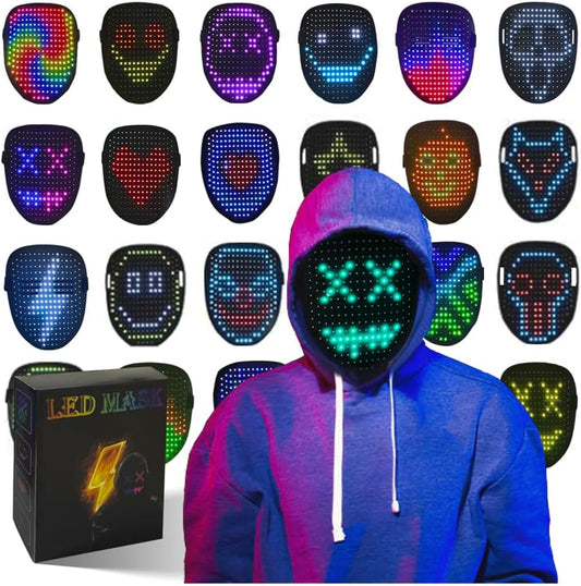 Gesture Sensing LED Face Mask – Rechargeable Halloween Cosplay Mask