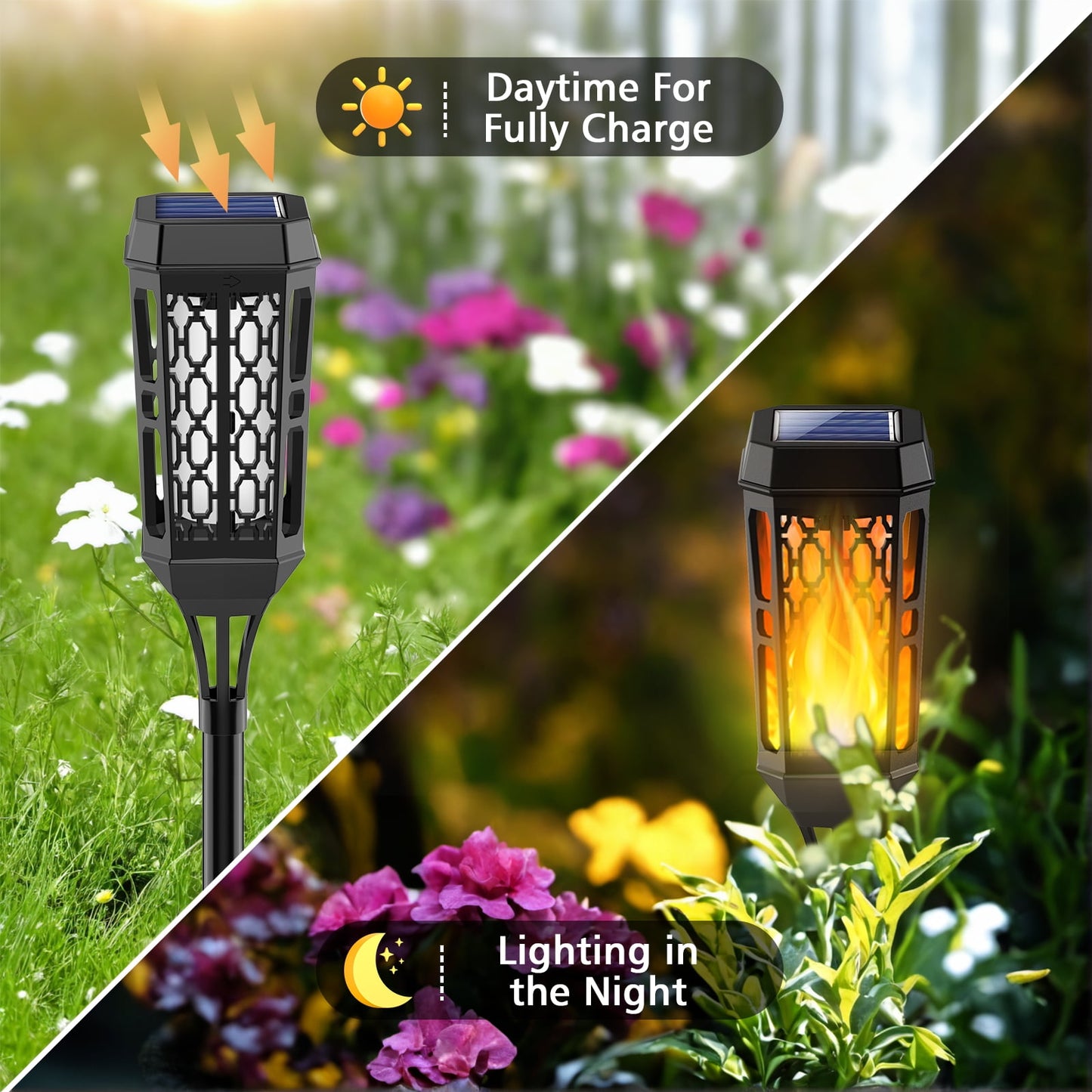 Outdoor Solar Lights, 4 Pack LED Waterproof Solar Garden Lights with Flickering Flame, outside Lighting Decoration for Patio Garden Yard Pathway Landscape