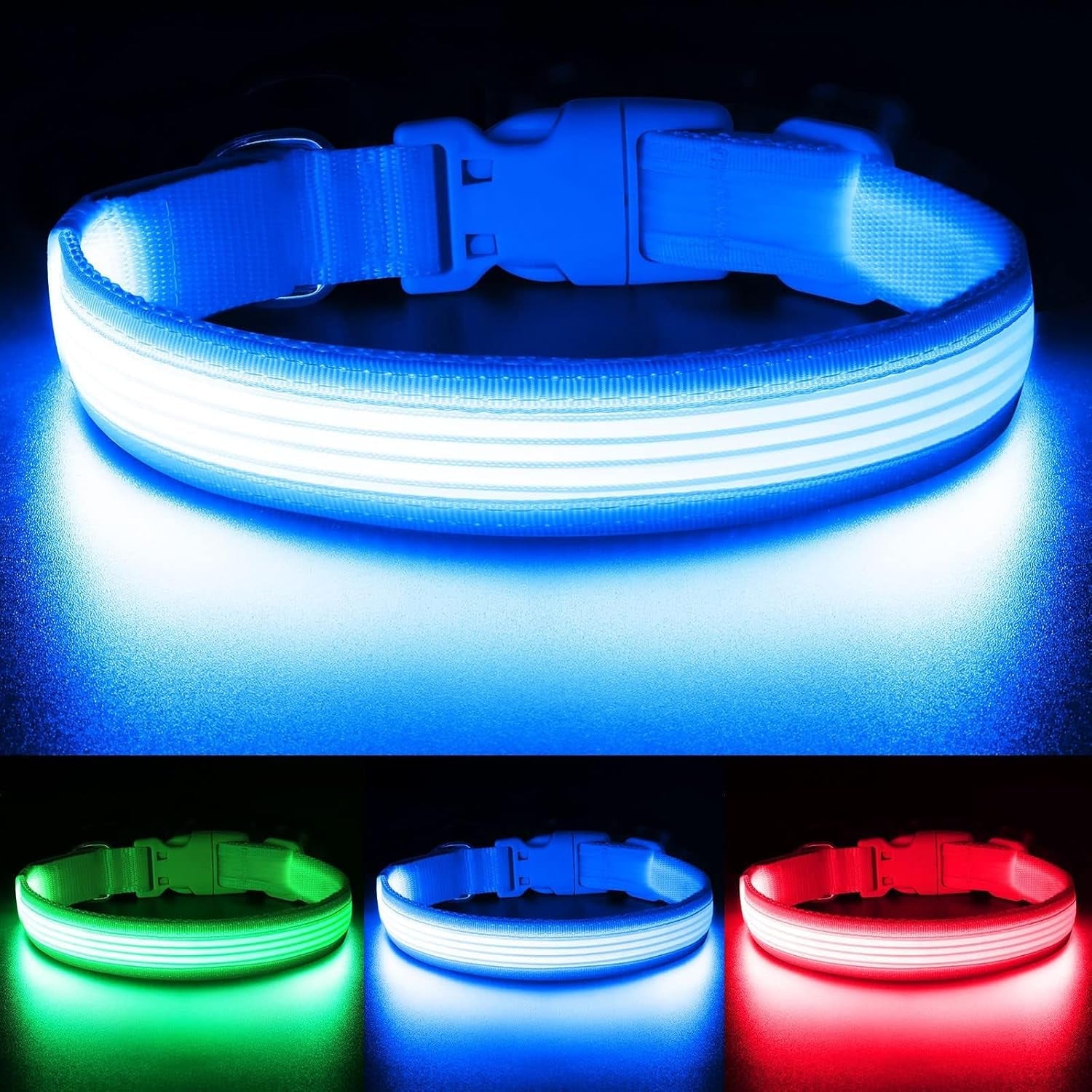 USB Rechargeable LED Dog Collar for Night Walks