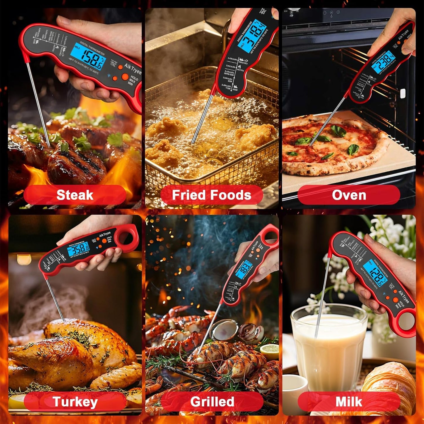 Digital Instant Read Meat Thermometer Kitchen Cooking Food Candy Thermometer for Oil Deep Fry BBQ Grill Smoker Thermometer by