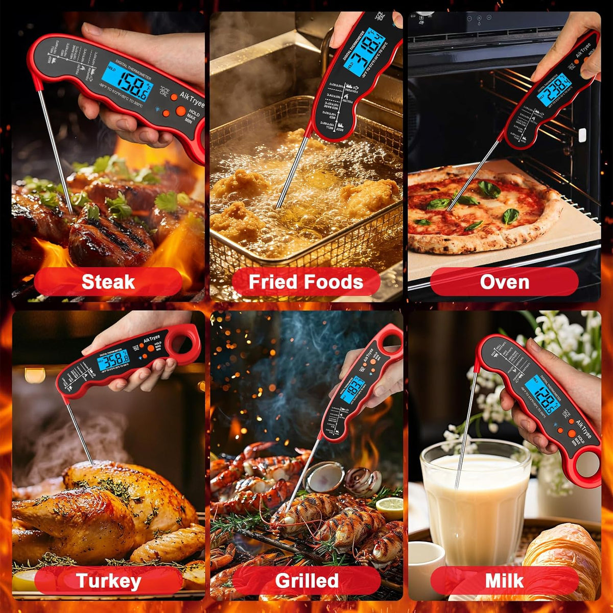 Digital Instant Read Meat Thermometer Kitchen Cooking Food Candy Thermometer for Oil Deep Fry BBQ Grill Smoker Thermometer by
